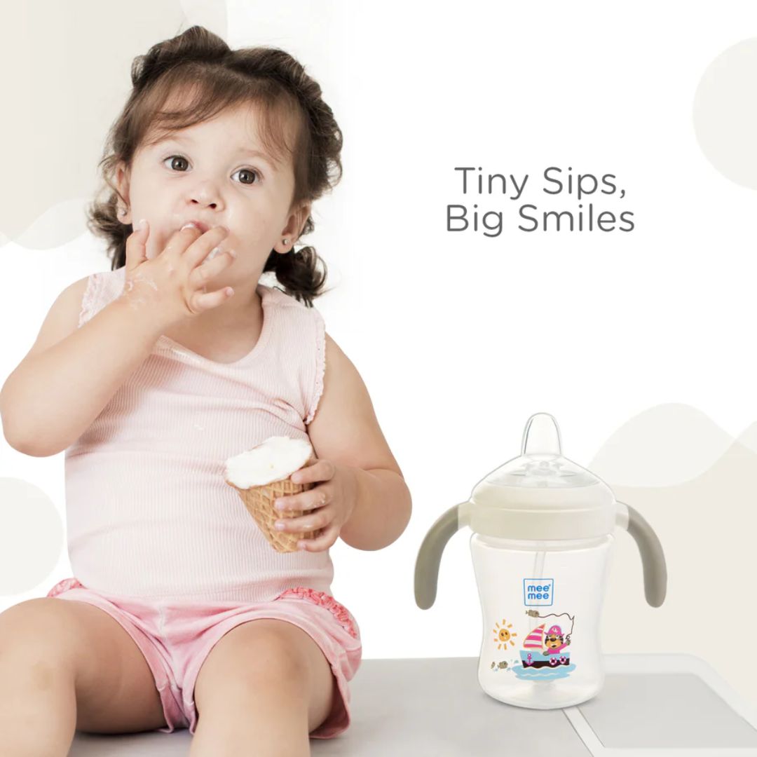 Mee Mee Baby Trainer Sippy Cup | Soft Spout, Leakproof Sipper for Toddlers | Dual Handle for Easy Grip | Non -Toxic, Lightweight & BPA Free, Grey (240 Ml)