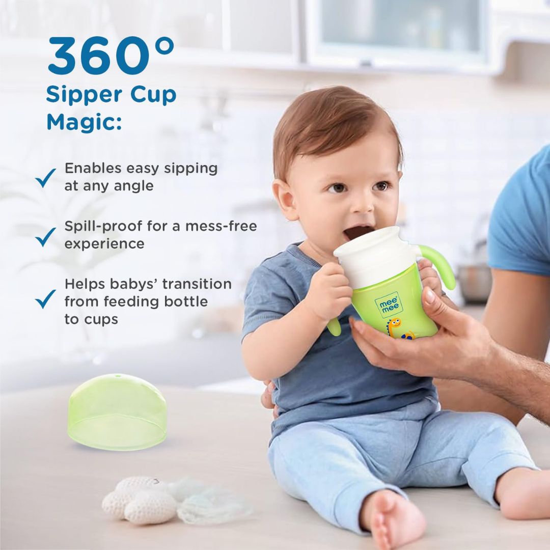 Mee Mee Baby Trainer Sippy Cup | Soft Spout, Leakproof Sipper for Toddlers | Dual Handle for Easy Grip | Non -Toxic, Lightweight & BPA Free, Green (240 Ml)