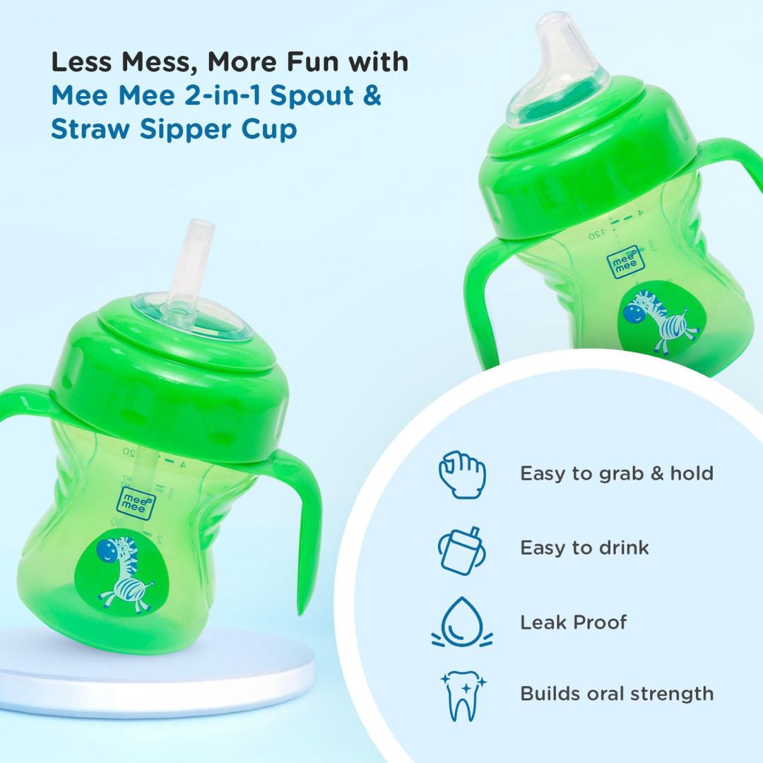 Mee Mee Baby Trainer Sippy Cup | Soft Spout, Leakproof Sipper for Toddlers | Dual Handle for Easy Grip | Non -Toxic, Lightweight & BPA Free, Green