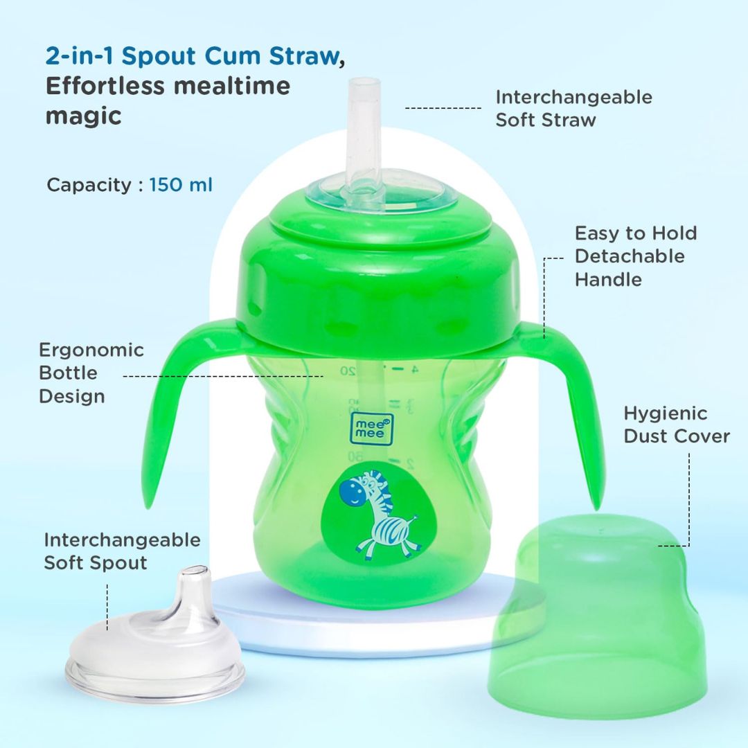 Mee Mee Baby Trainer Sippy Cup | Soft Spout, Leakproof Sipper for Toddlers | Dual Handle for Easy Grip | Non -Toxic, Lightweight & BPA Free, Green