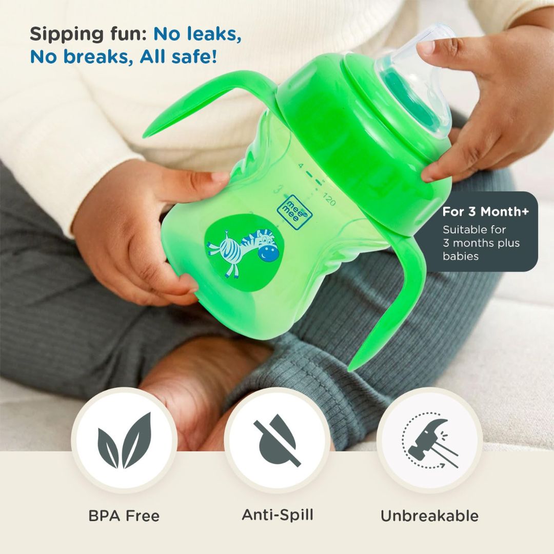 Mee Mee Baby Trainer Sippy Cup | Soft Spout, Leakproof Sipper for Toddlers | Dual Handle for Easy Grip | Non -Toxic, Lightweight & BPA Free, Green