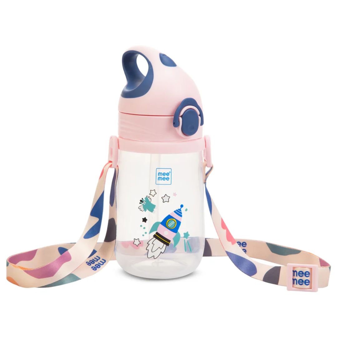 Mee Mee Easy-Open Leakproof Sipper Bottle: Soft Silicone Straw, Detachable Strap, Sterilizable, Lightweight, BPA-Free (Pink)