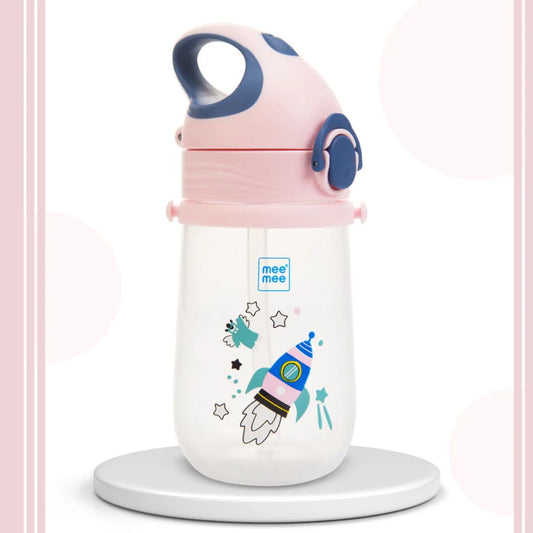 Mee Mee Easy-Open Leakproof Sipper Bottle: Soft Silicone Straw, Detachable Strap, Sterilizable, Lightweight, BPA-Free (Pink)