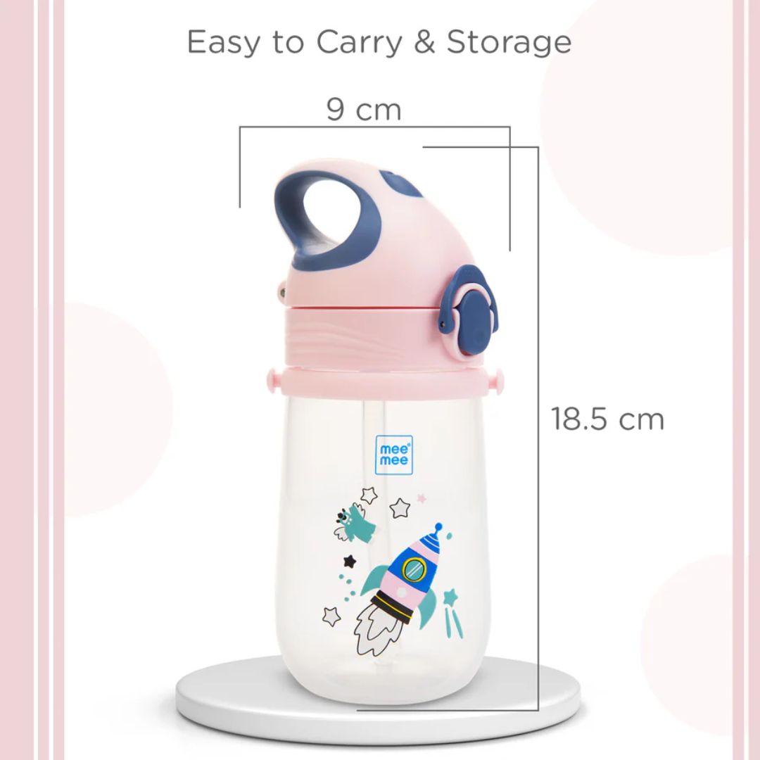 Mee Mee Easy-Open Leakproof Sipper Bottle: Soft Silicone Straw, Detachable Strap, Sterilizable, Lightweight, BPA-Free (Pink)