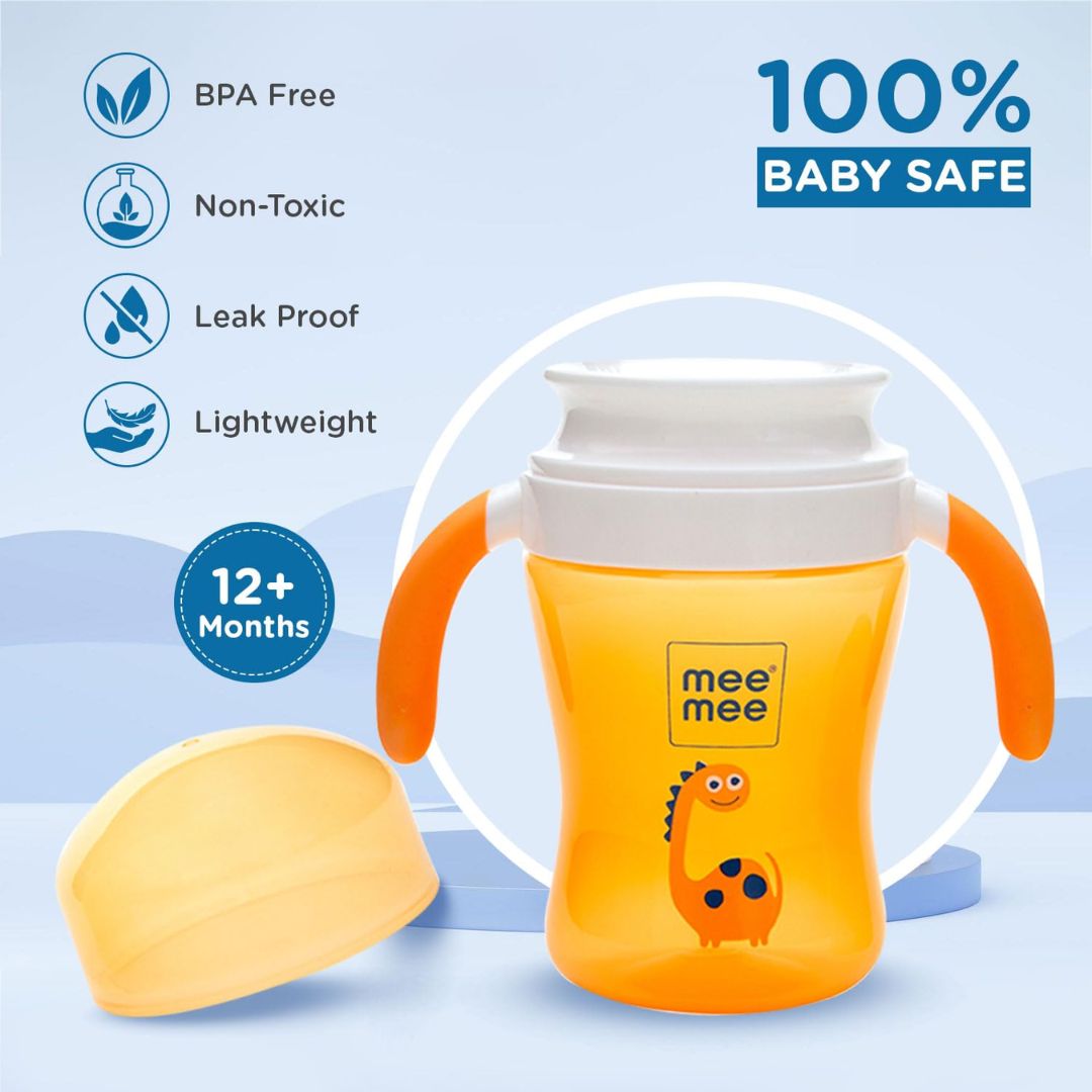 Mee Mee Baby Trainer Sippy Cup | Soft Spout, Leakproof Sipper for Toddlers | Dual Handle for Easy Grip | Non -Toxic, Lightweight & BPA Free, Orange (240 Ml)