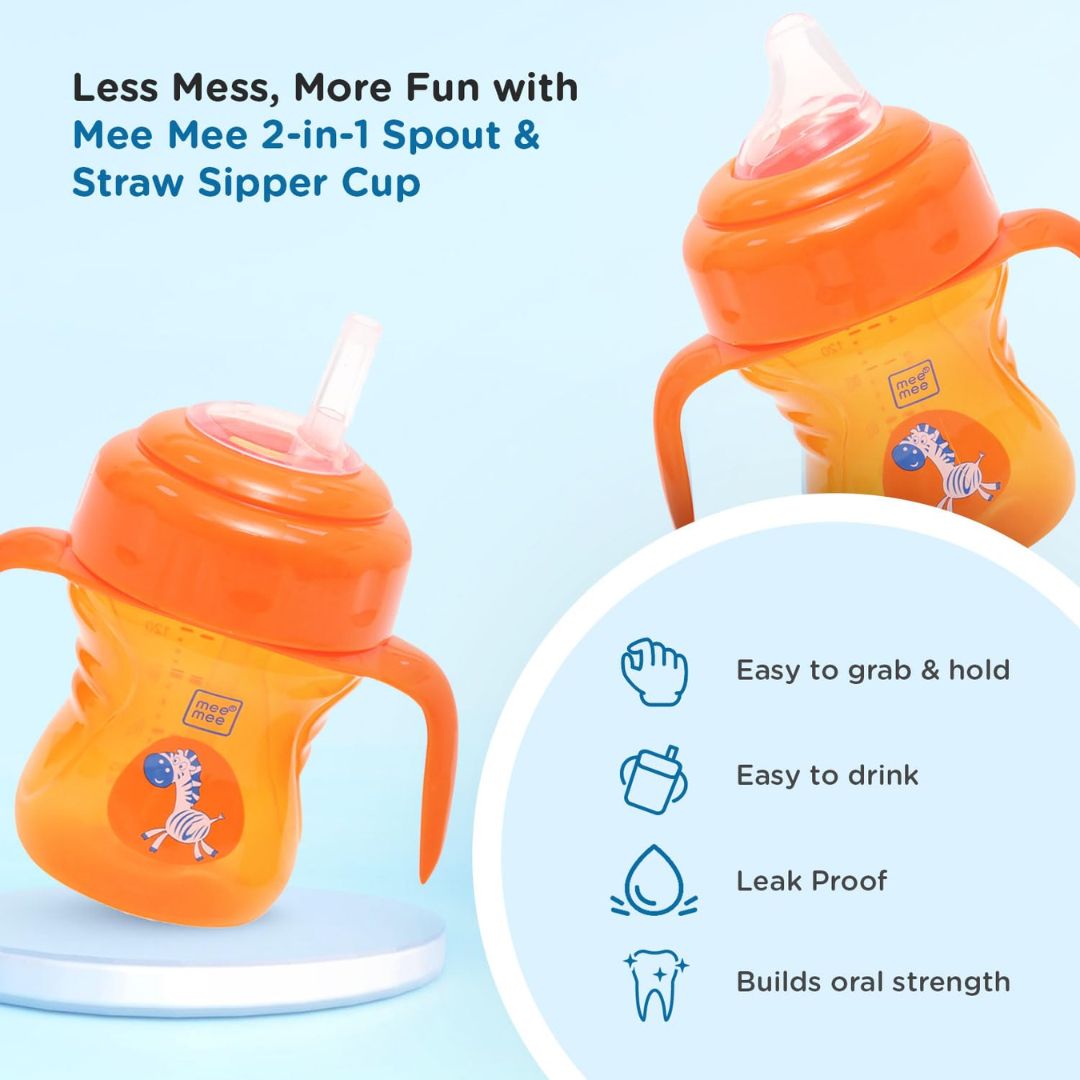 Mee Mee Baby Trainer Sippy Cup | Soft Spout, Leakproof Sipper for Toddlers | Dual Handle for Easy Grip | Non -Toxic, Lightweight & BPA Free, Orange