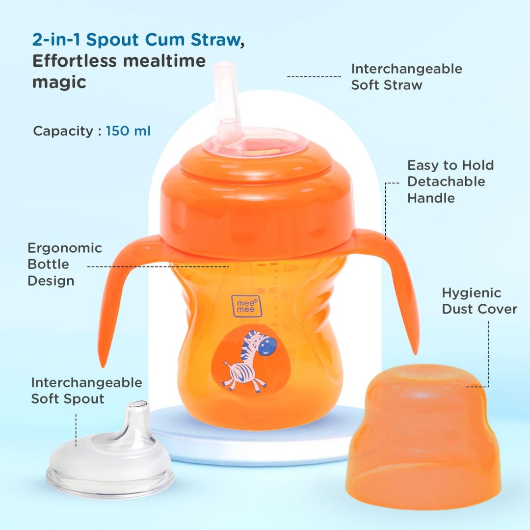 Mee Mee Baby Trainer Sippy Cup | Soft Spout, Leakproof Sipper for Toddlers | Dual Handle for Easy Grip | Non -Toxic, Lightweight & BPA Free, Orange