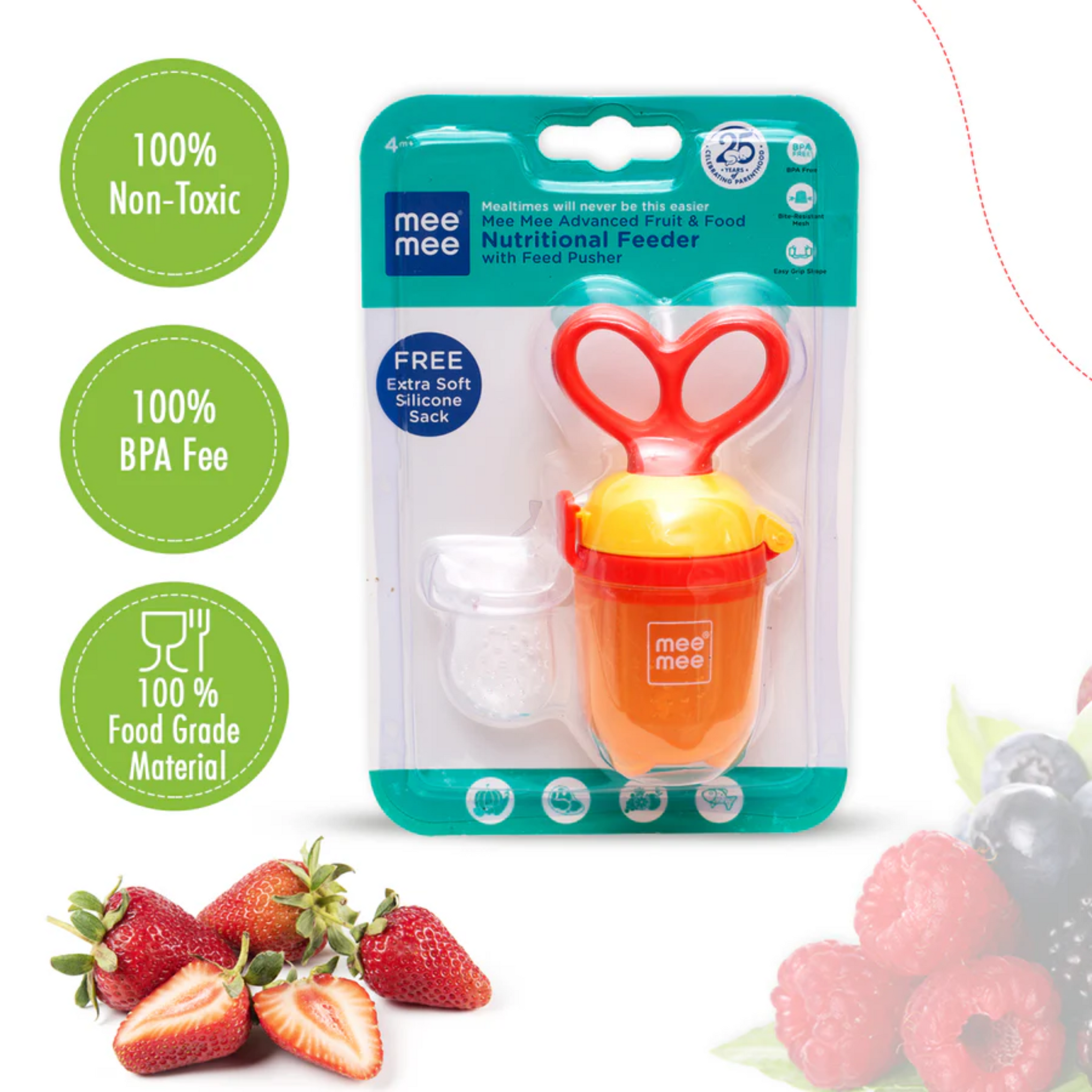Mee Mee Advanced Fruit & Food Nutritional Feeder With Feed Pusher BPA Free (Orange)