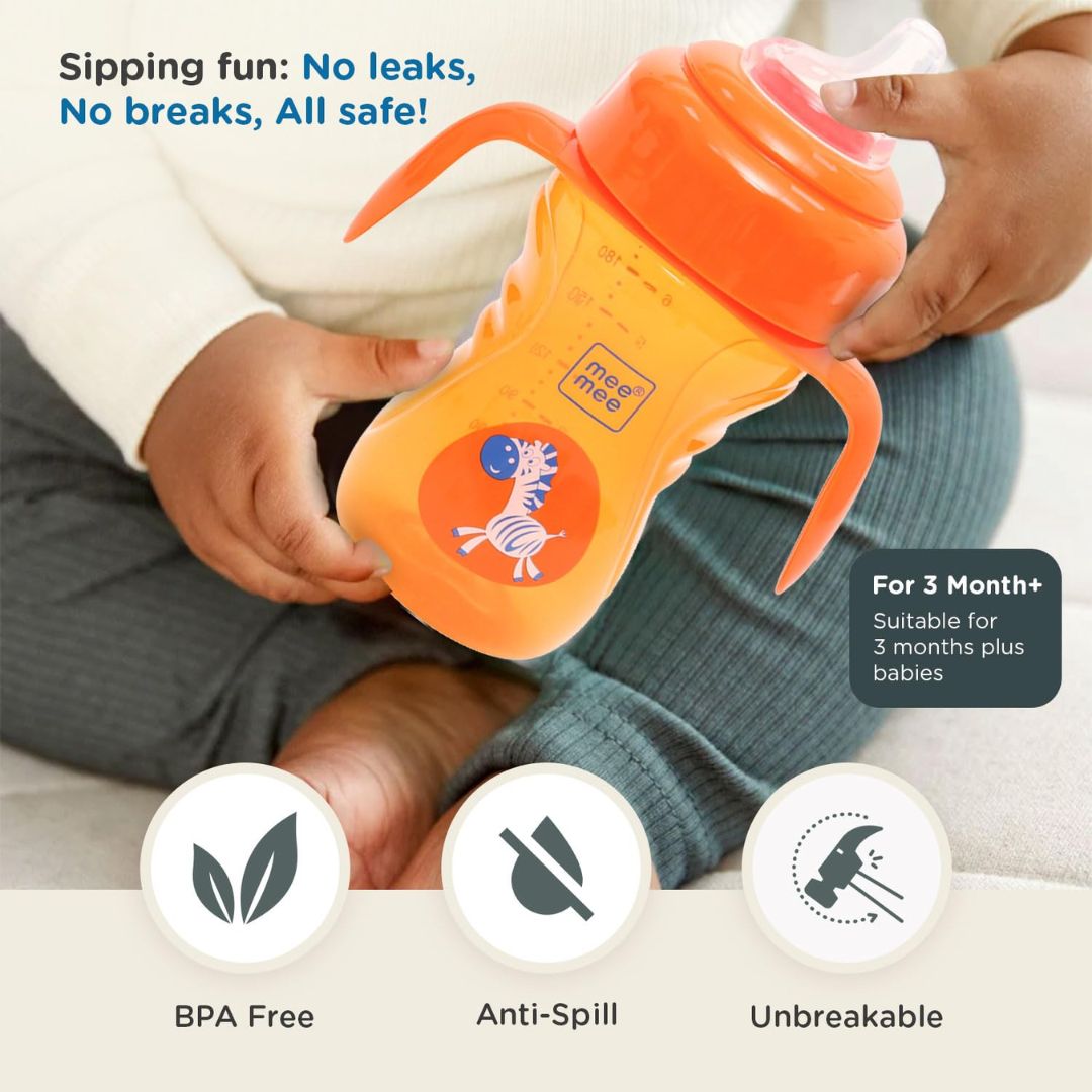 Mee Mee Baby Trainer Sippy Cup | Soft Spout, Leakproof Sipper for Toddlers | Dual Handle for Easy Grip | Non -Toxic, Lightweight & BPA Free, Orange