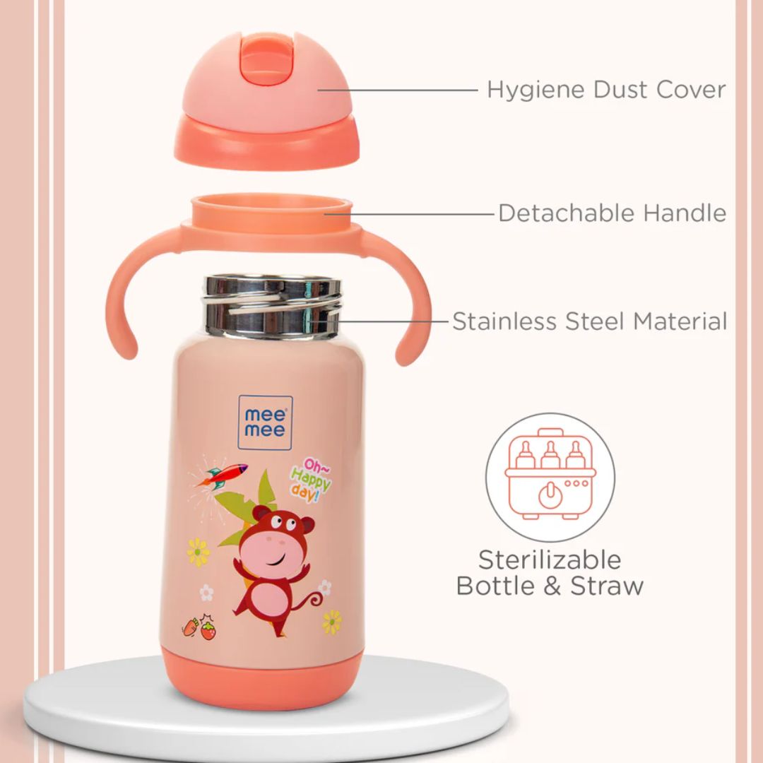 Mee Mee Baby Feeding Mug with Soft Straw & Easy-Grip Handles – Pink, Spill-Proof & BPA-Free 300ml (Pink)