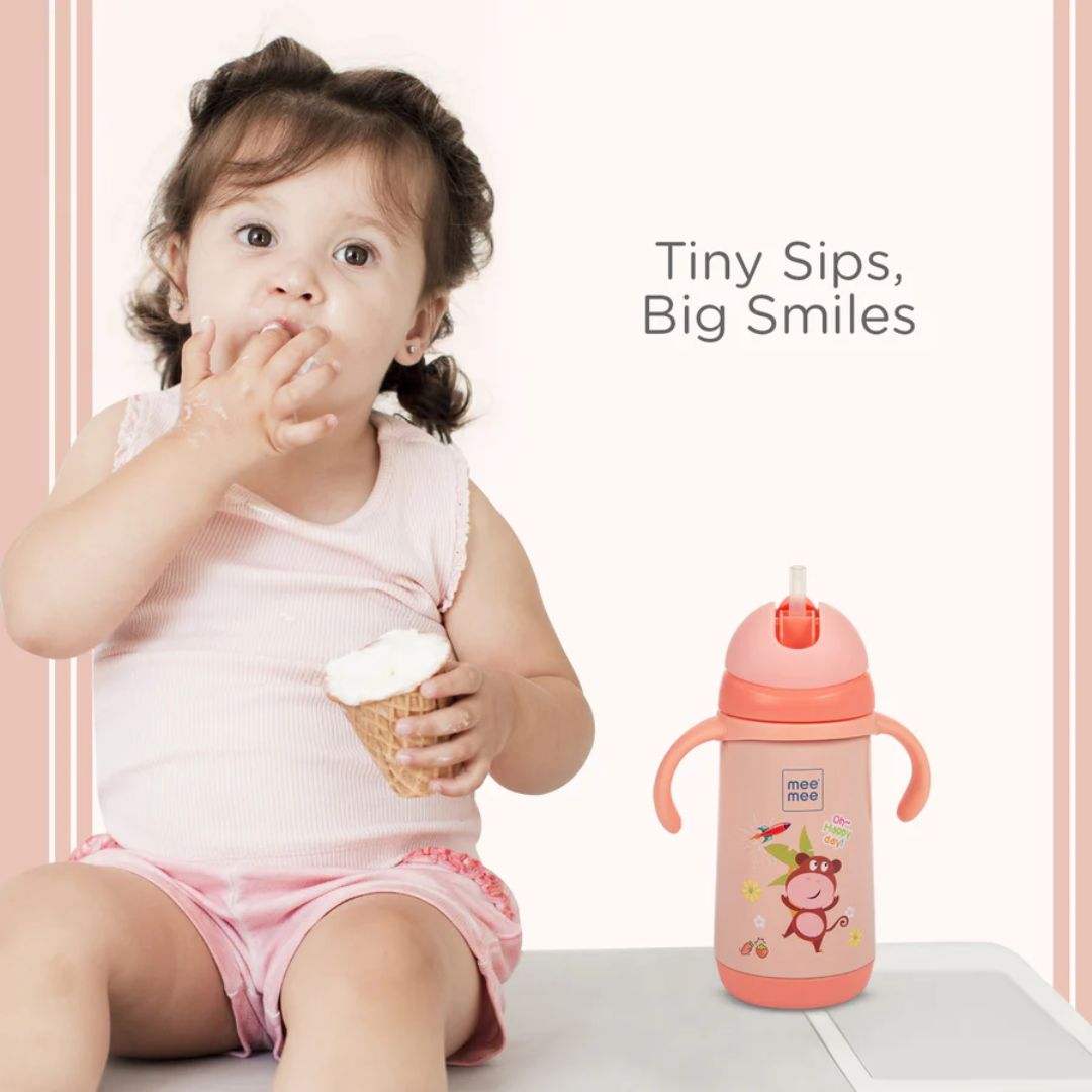 Mee Mee Baby Feeding Mug with Soft Straw & Easy-Grip Handles – Pink, Spill-Proof & BPA-Free 300ml (Pink)