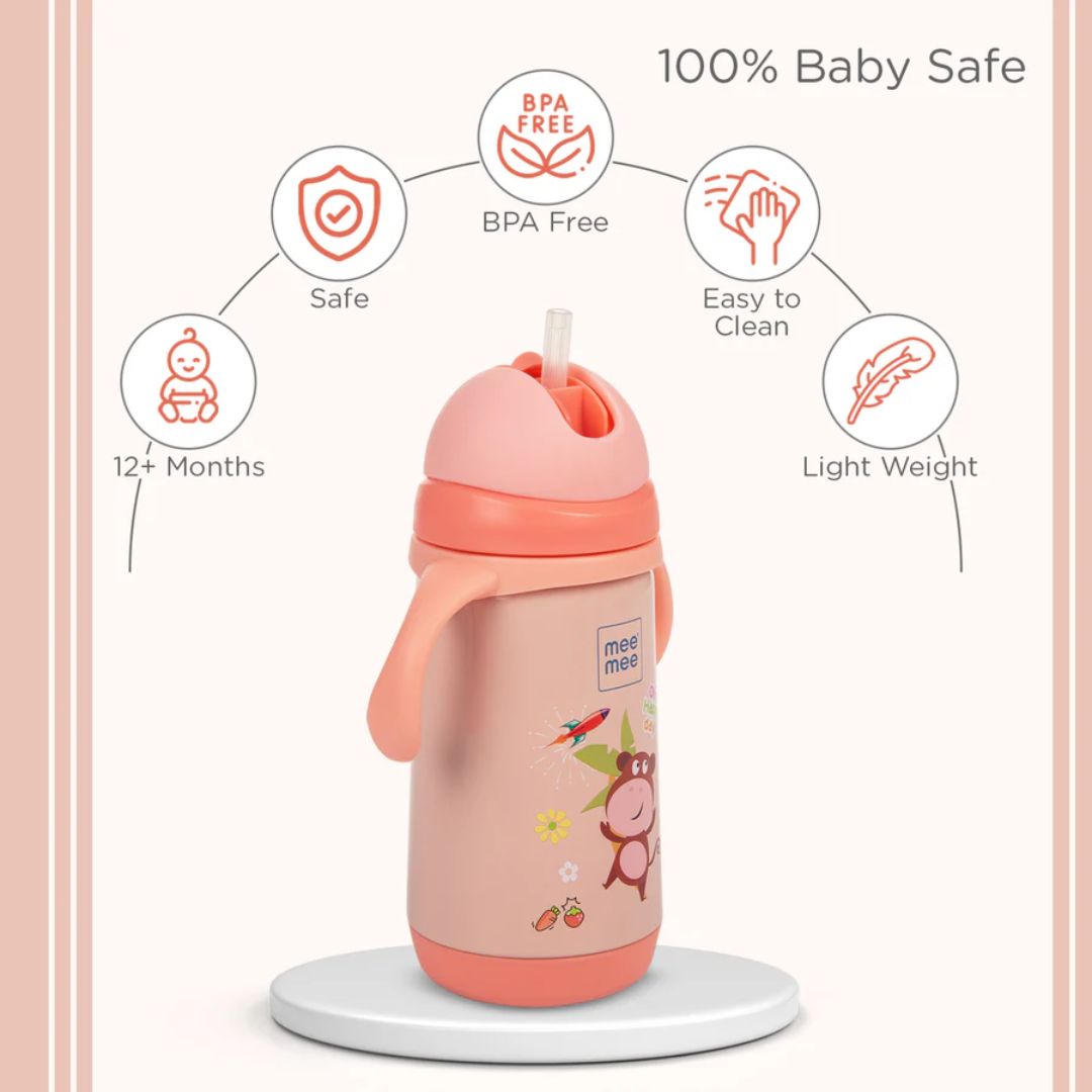 Mee Mee Baby Feeding Mug with Soft Straw & Easy-Grip Handles – Pink, Spill-Proof & BPA-Free 300ml (Pink)