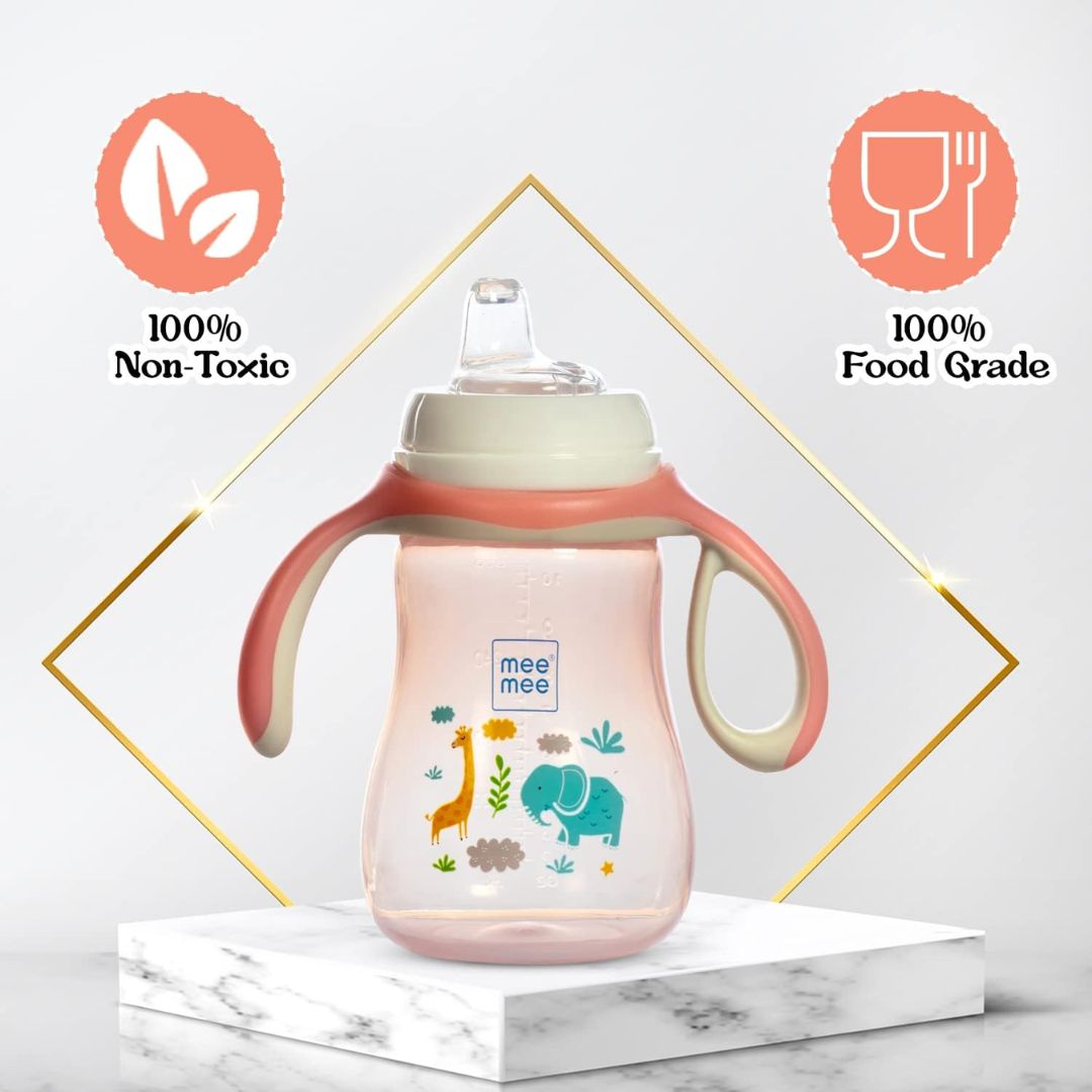 Mee Mee BPA Free, 2 in 1 Convertible Sipper Cup with Soft Spout & Straw, Anti-Leak, Detachable Handle, for Babies/Toddlers/Kids, 300ml, Pink (Silicone)