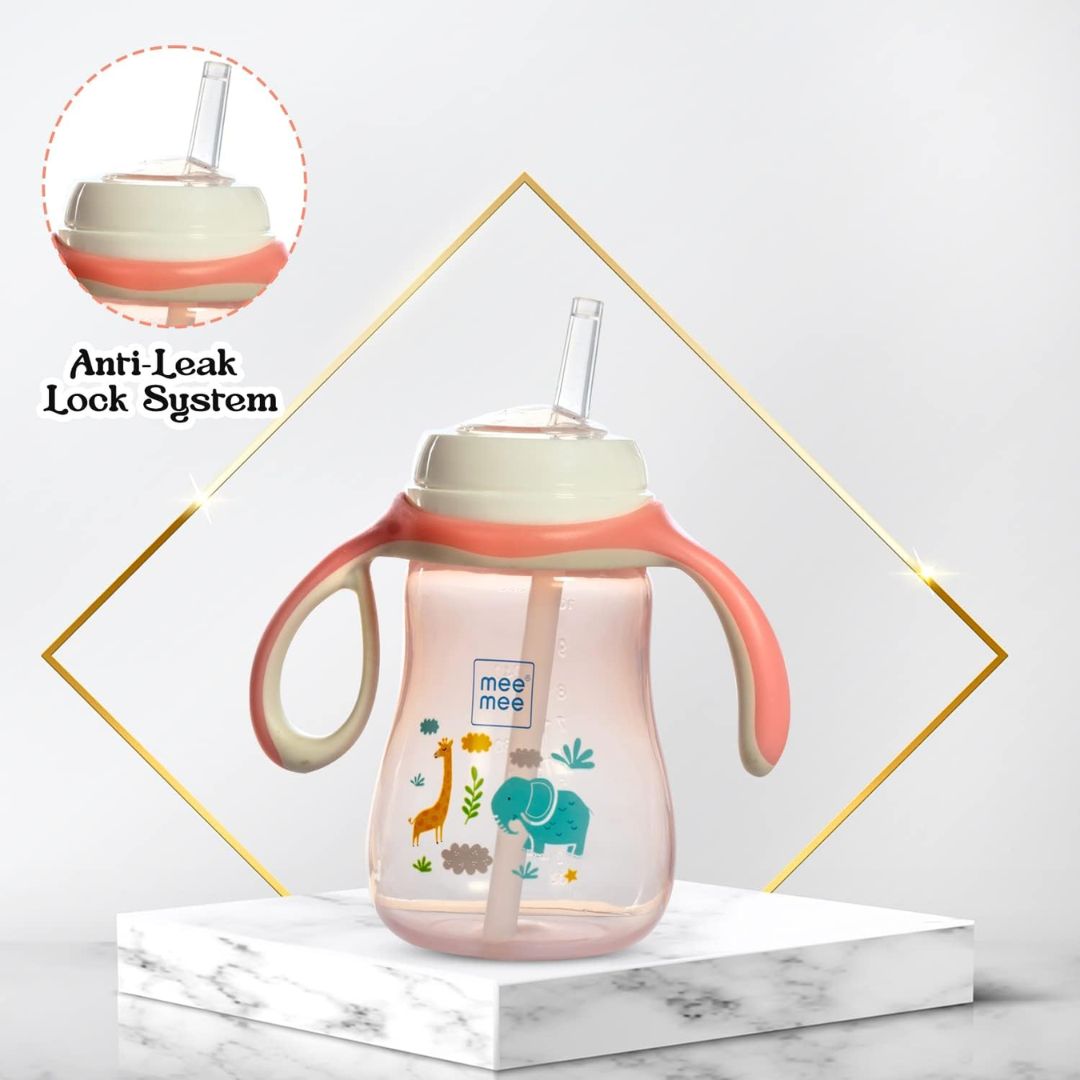 Mee Mee BPA Free, 2 in 1 Convertible Sipper Cup with Soft Spout & Straw, Anti-Leak, Detachable Handle, for Babies/Toddlers/Kids, 300ml, Pink (Silicone)