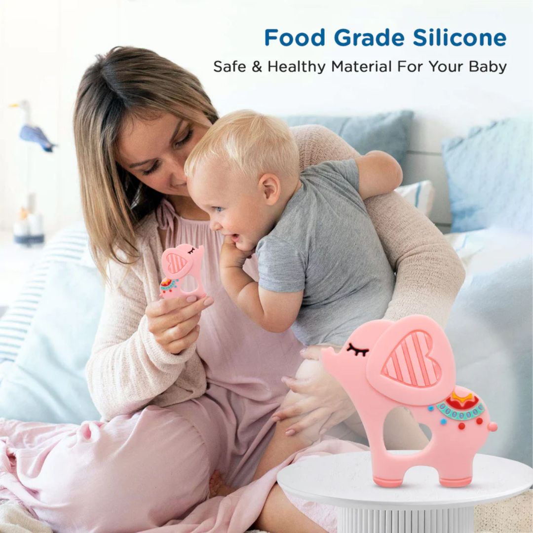 Mee Mee Pink Elephant Teether: Soft and Safe Companion for Your Baby's Sleep and Play Elephant shape (Pink)