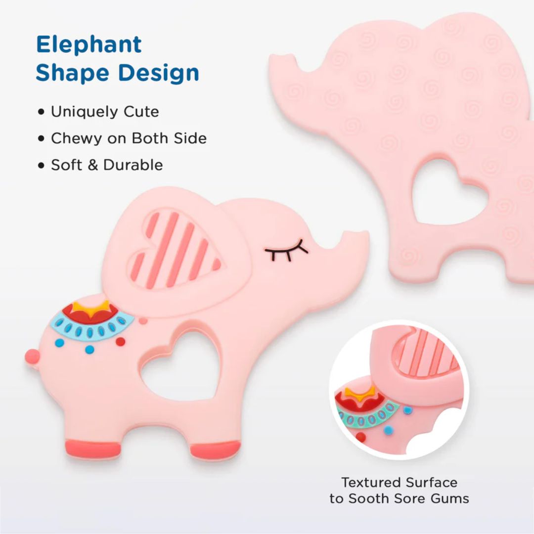 Mee Mee Pink Elephant Teether: Soft and Safe Companion for Your Baby's Sleep and Play Elephant shape (Pink)