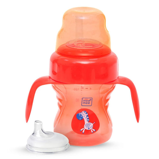 Mee Mee Sipper Cup Soft Spout & Straw for Babies | Leak Proof Design | BPA Free | Builds Oral Strength | Easy to Hold and Drink with Detachable Handle | Sterilizable Cup |(0-24 Months, Red)