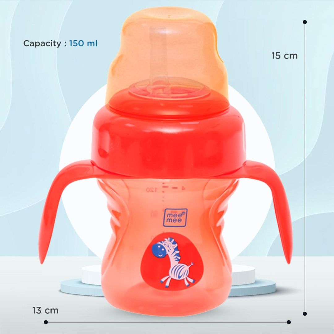 Mee Mee Sipper Cup Soft Spout & Straw for Babies | Leak Proof Design | BPA Free | Builds Oral Strength | Easy to Hold and Drink with Detachable Handle | Sterilizable Cup |(0-24 Months, Red)