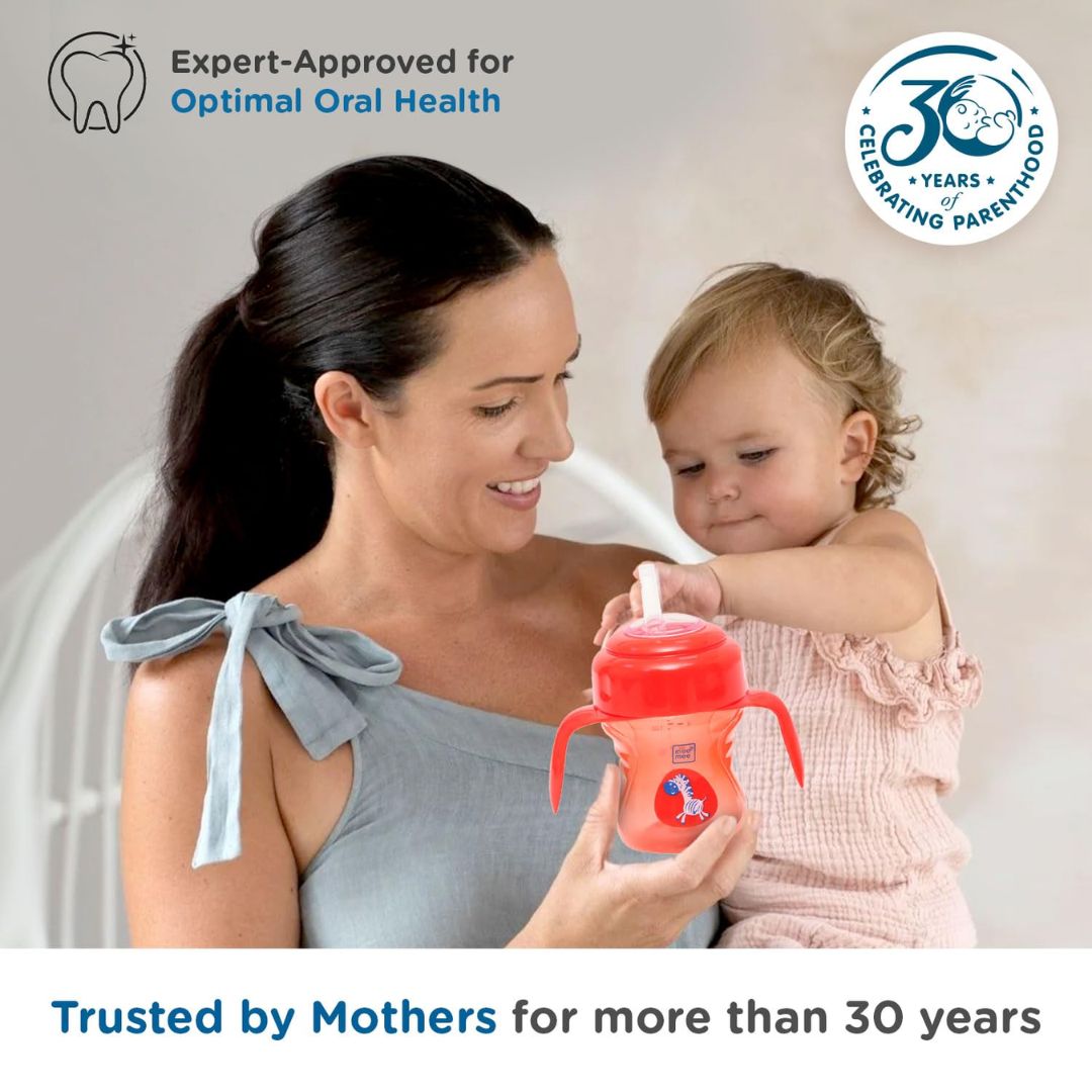 Mee Mee Sipper Cup Soft Spout & Straw for Babies | Leak Proof Design | BPA Free | Builds Oral Strength | Easy to Hold and Drink with Detachable Handle | Sterilizable Cup |(0-24 Months, Red)