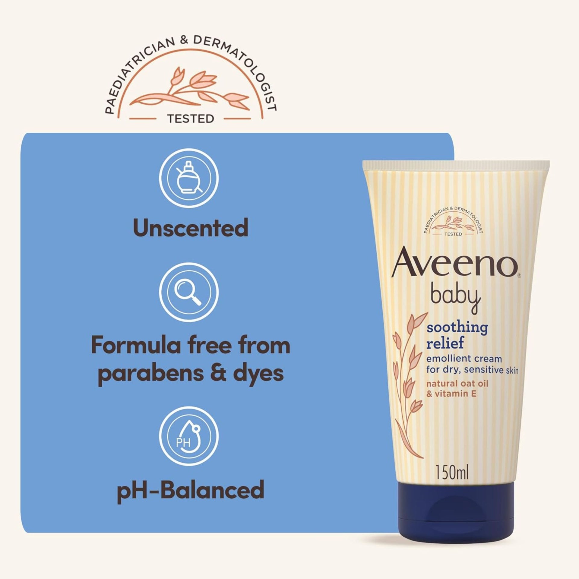 AVEENO Baby Soothing Relief Emollient Cream for dry and sensitive skin | natural oat oil & vitamin E | baby care | 150 ml