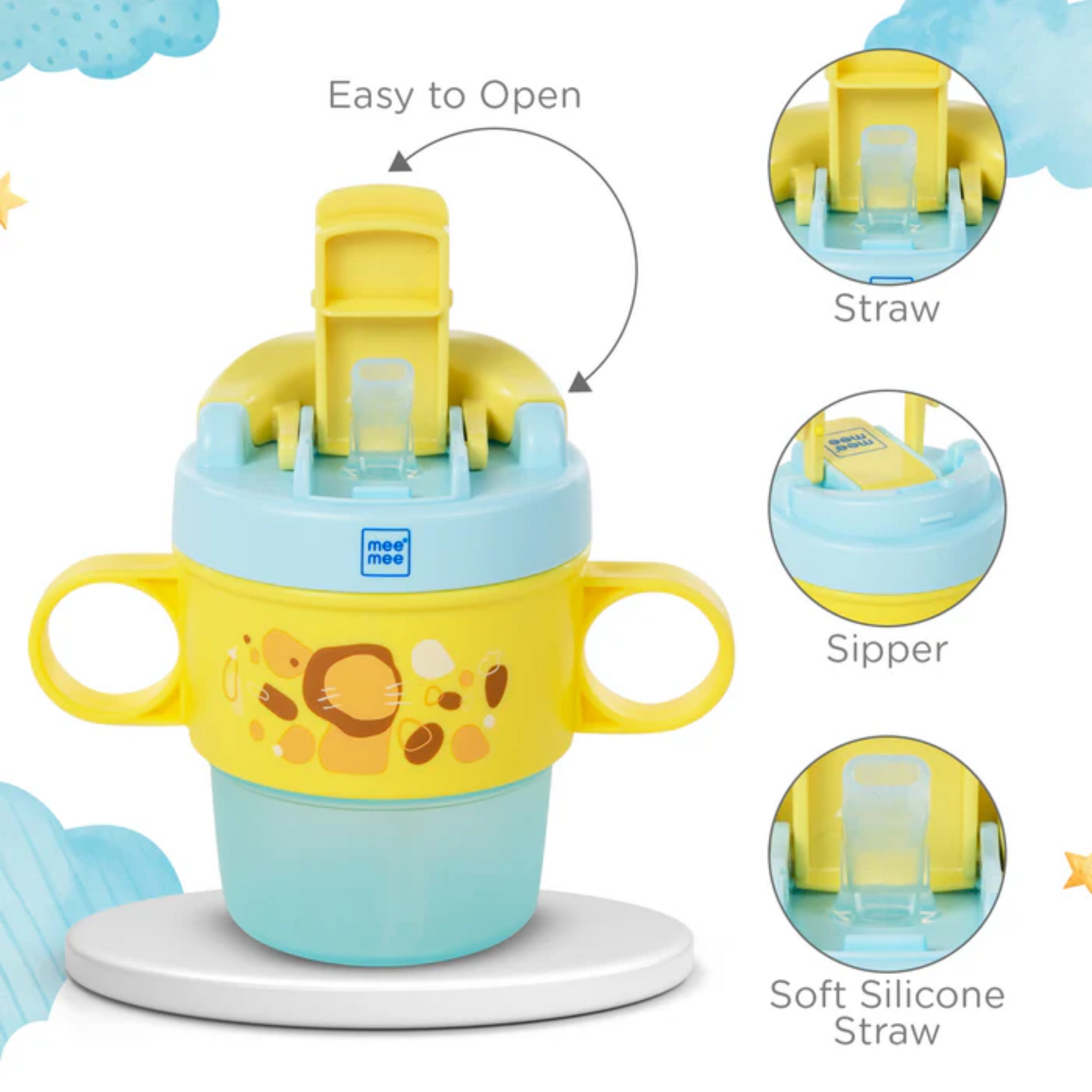 Mee Mee 360° Baby Trainer Sipper 150 ml with Soft Spout | Anti-Leak & Spill-Proof Sippy Cup for Baby/Kids | Non-Toxic & BPA-Free, Lightweight & Easy Grip Handles (Yellow)