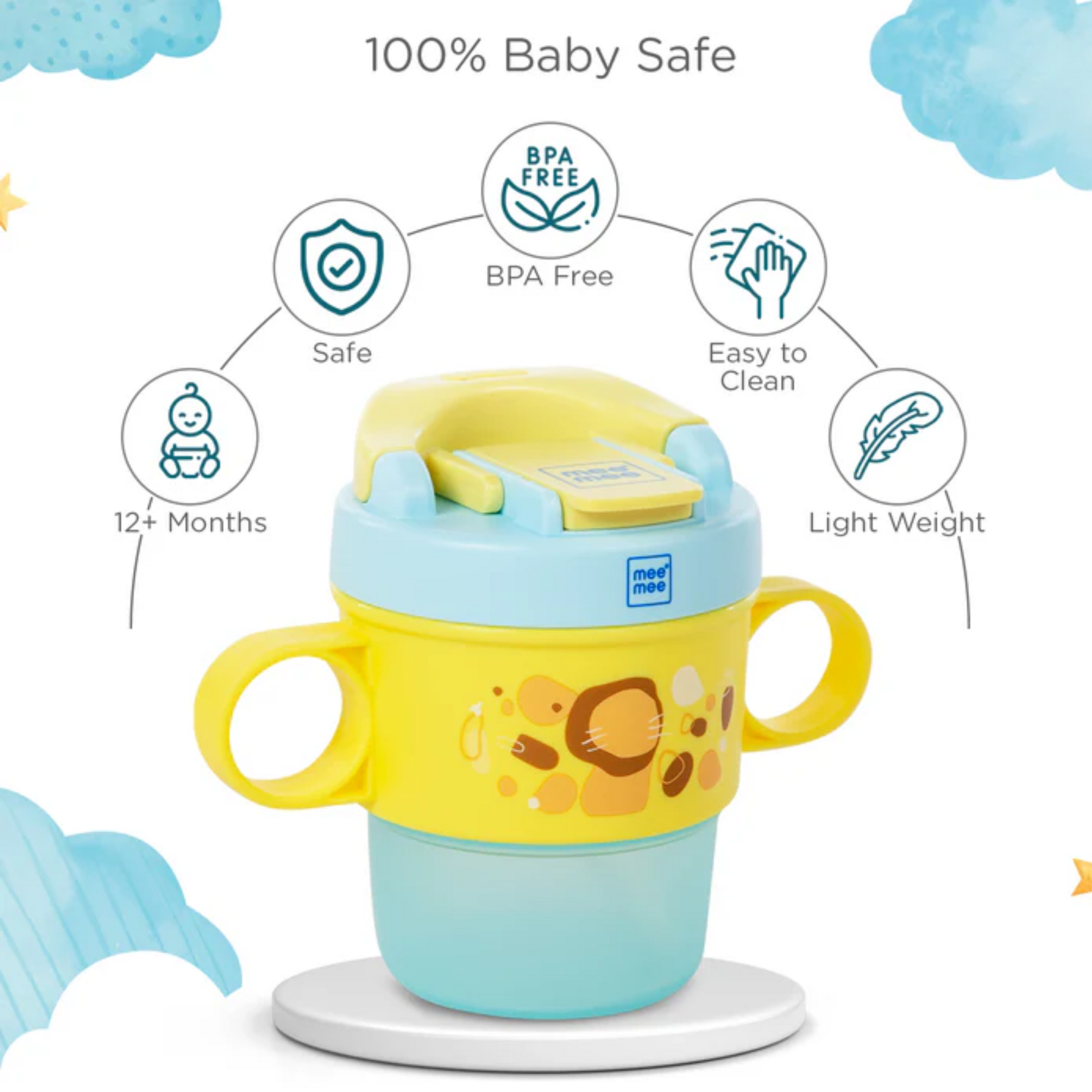 Mee Mee 360° Baby Trainer Sipper 150 ml with Soft Spout | Anti-Leak & Spill-Proof Sippy Cup for Baby/Kids | Non-Toxic & BPA-Free, Lightweight & Easy Grip Handles (Yellow)
