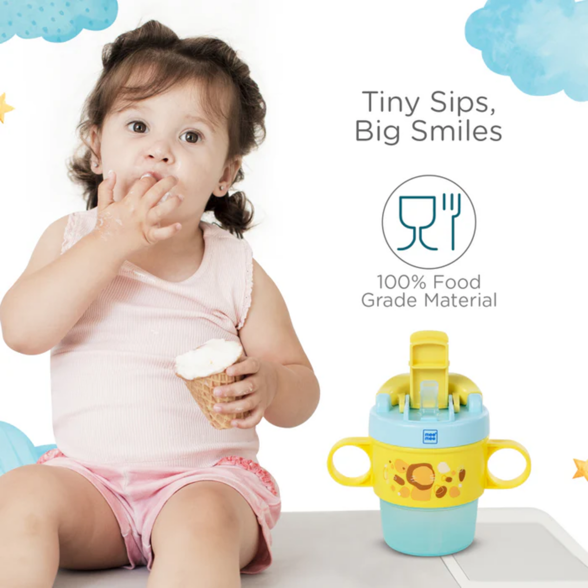 Mee Mee 360° Baby Trainer Sipper 150 ml with Soft Spout | Anti-Leak & Spill-Proof Sippy Cup for Baby/Kids | Non-Toxic & BPA-Free, Lightweight & Easy Grip Handles (Yellow)