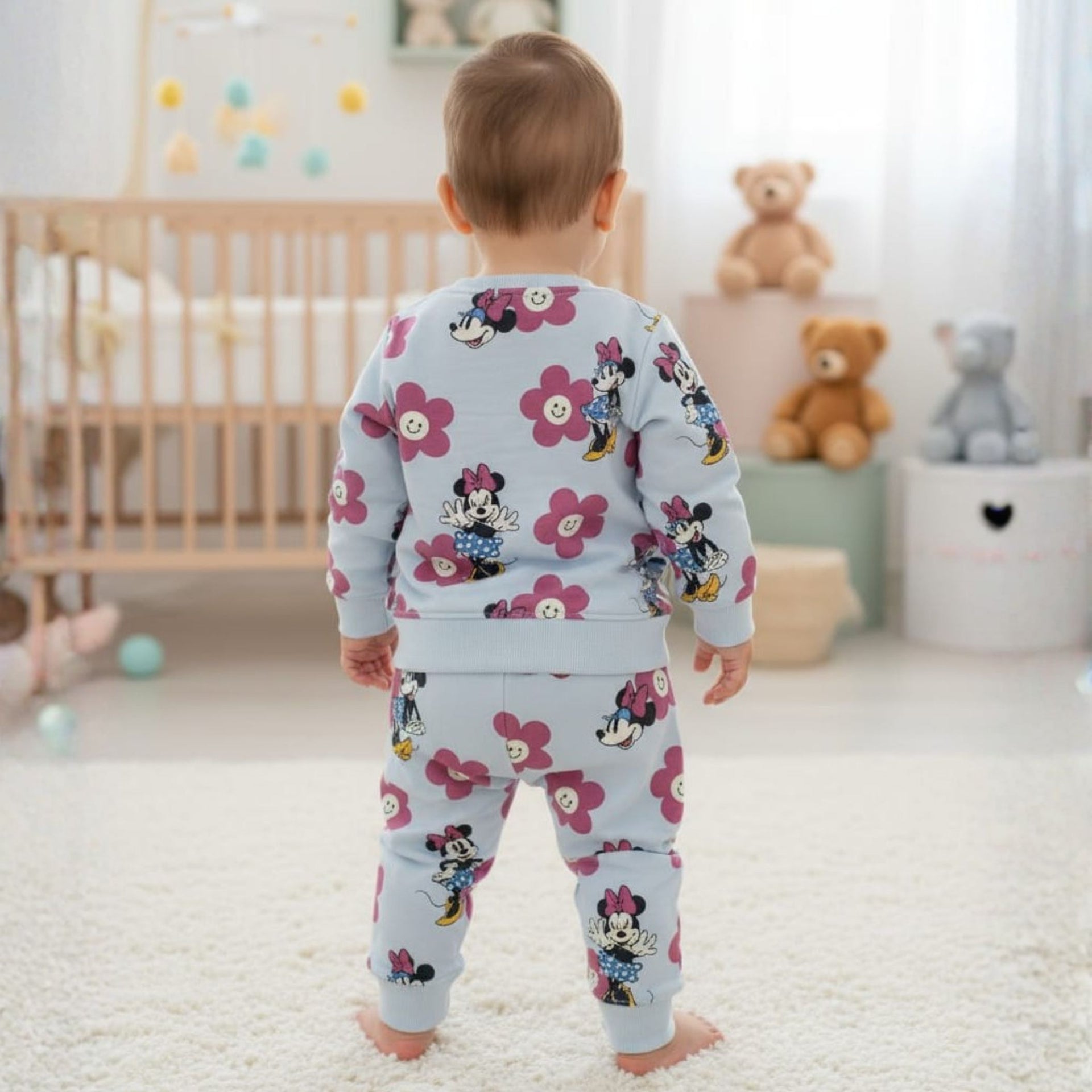 OLLYPOP Girls Minnie Mouse Printed Set – Blue & Pink | 9 Months – 3 Years