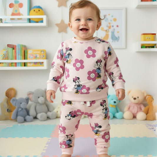 OLLYPOP Girls Minnie Mouse Printed Set – Blue & Pink | 9 Months – 3 Years