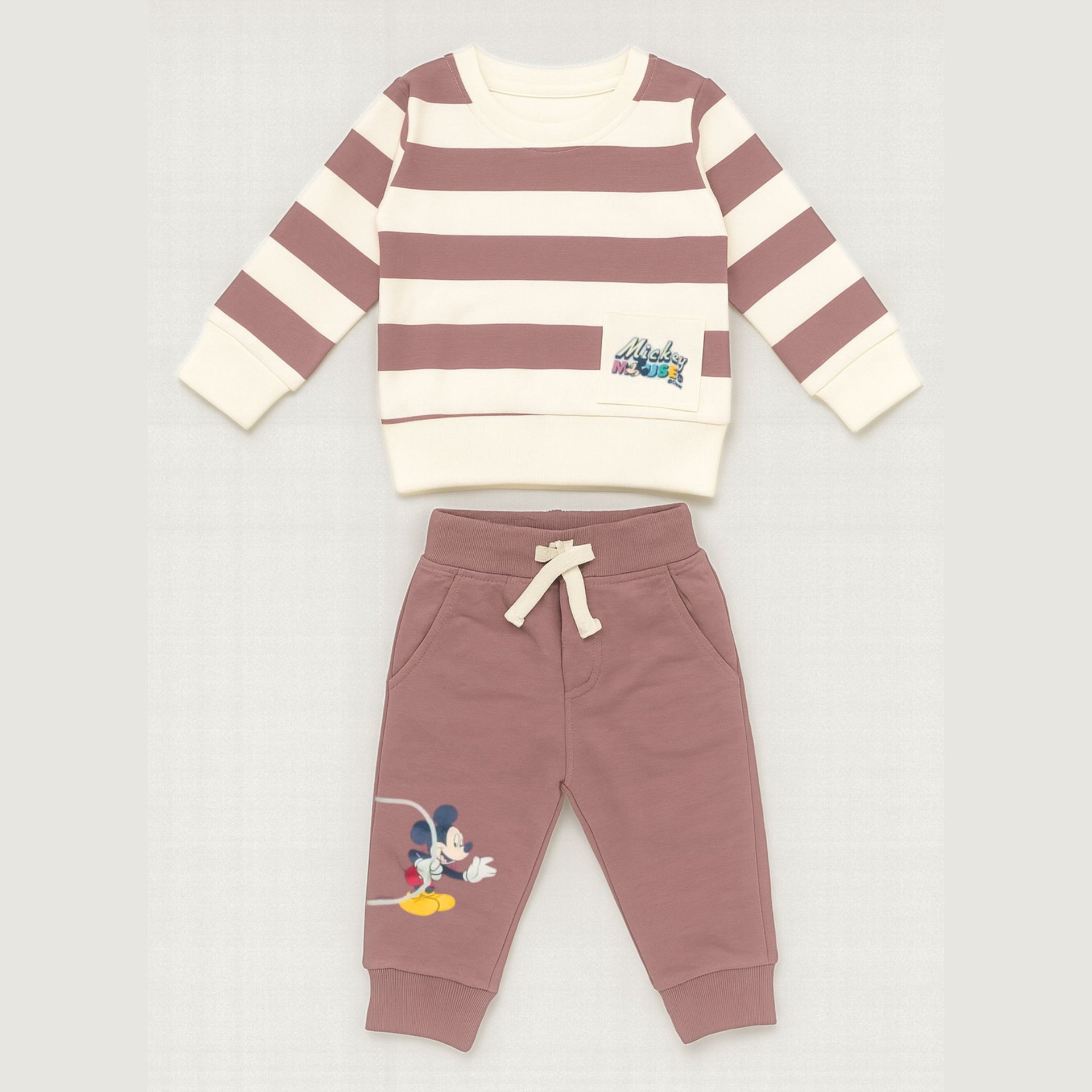 OLLYPOP Boys Sweatshirt & Jogger Set | Striped Winter Co-Ord | Soft Cotton Blend | Sizes 9M–3Y (Green & Rust)