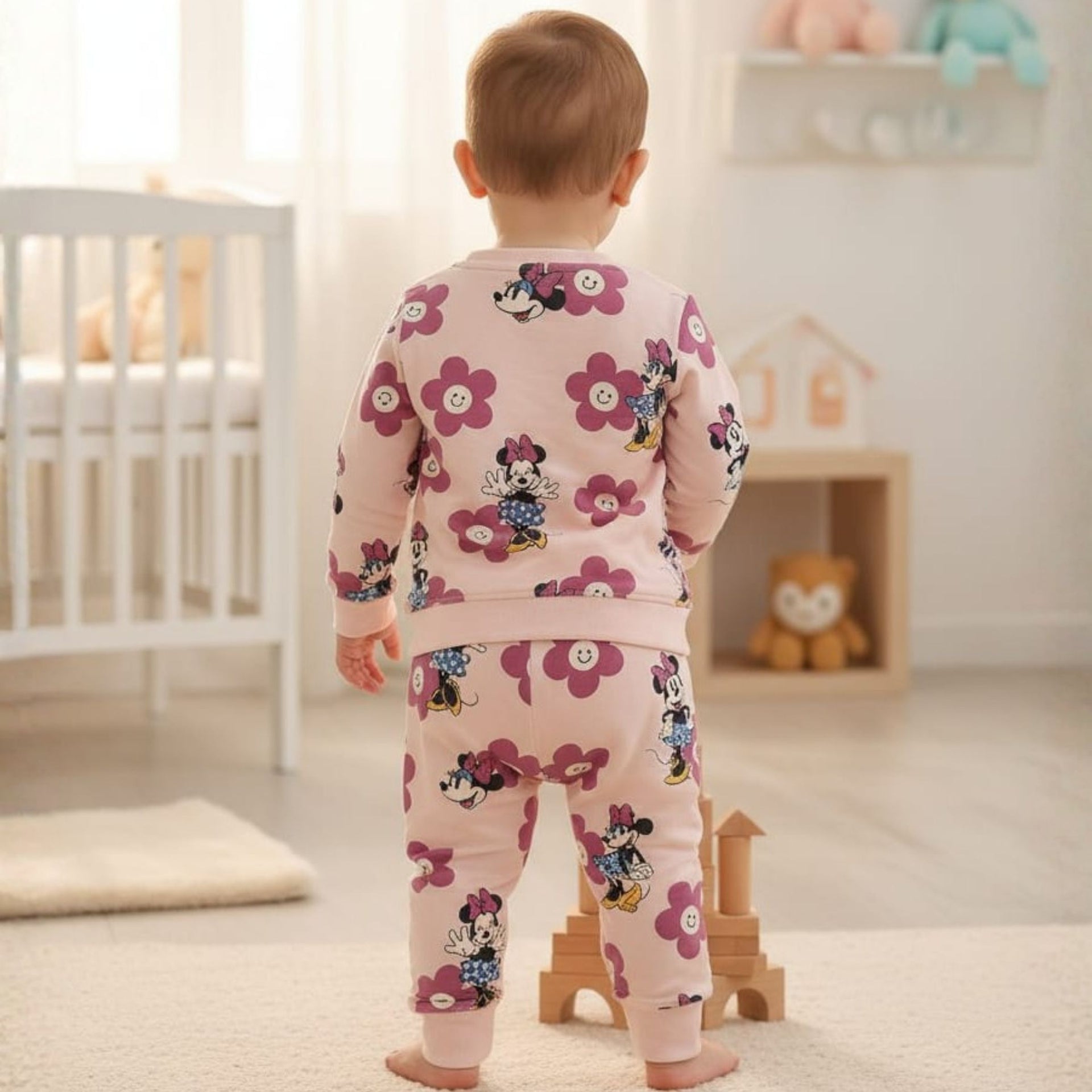 OLLYPOP Girls Minnie Mouse Printed Set – Blue & Pink | 9 Months – 3 Years