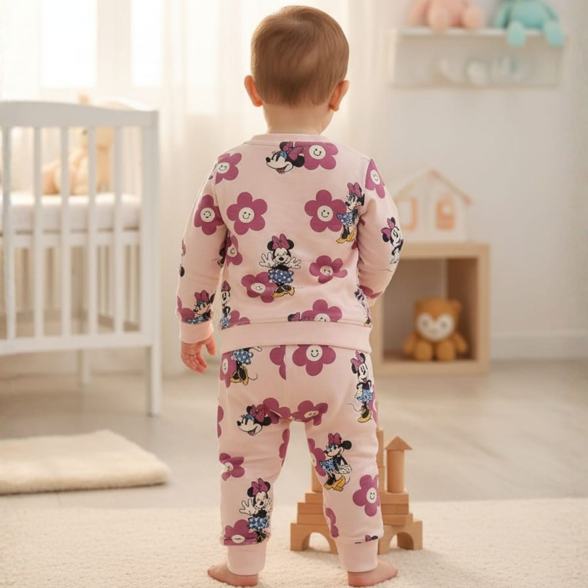 OLLYPOP Girls Minnie Mouse Printed Set – Blue & Pink | 9 Months – 3 Years