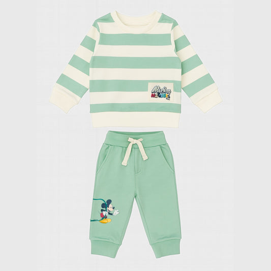 OLLYPOP Boys Sweatshirt & Jogger Set | Striped Winter Co-Ord | Soft Cotton Blend | Sizes 9M–3Y (Green & Rust)