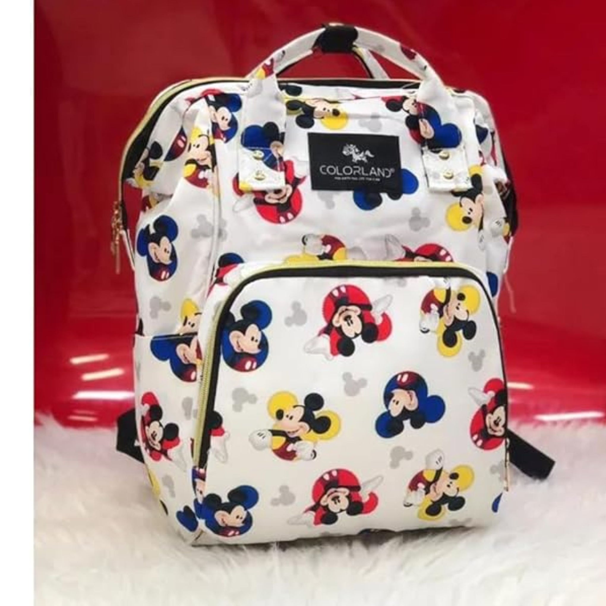 Smile Baby Diaper Bag/ Mummy Bag/ Nursery Bag Stylish Travelling Backpack Spacious, Multifunctional, Stylish & Waterproof baby bag.(  mickey mouse White)