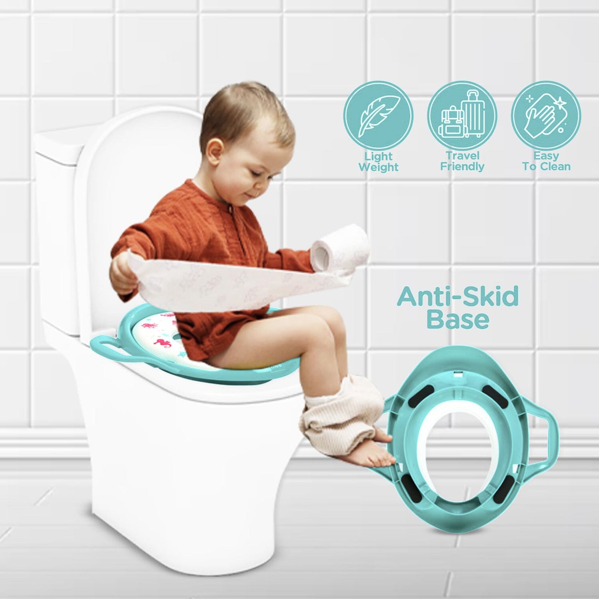 Smile Baby Cushioned portable Baby Potty Seat for Toilet Training with Easy grip support handles, Easy to Carry