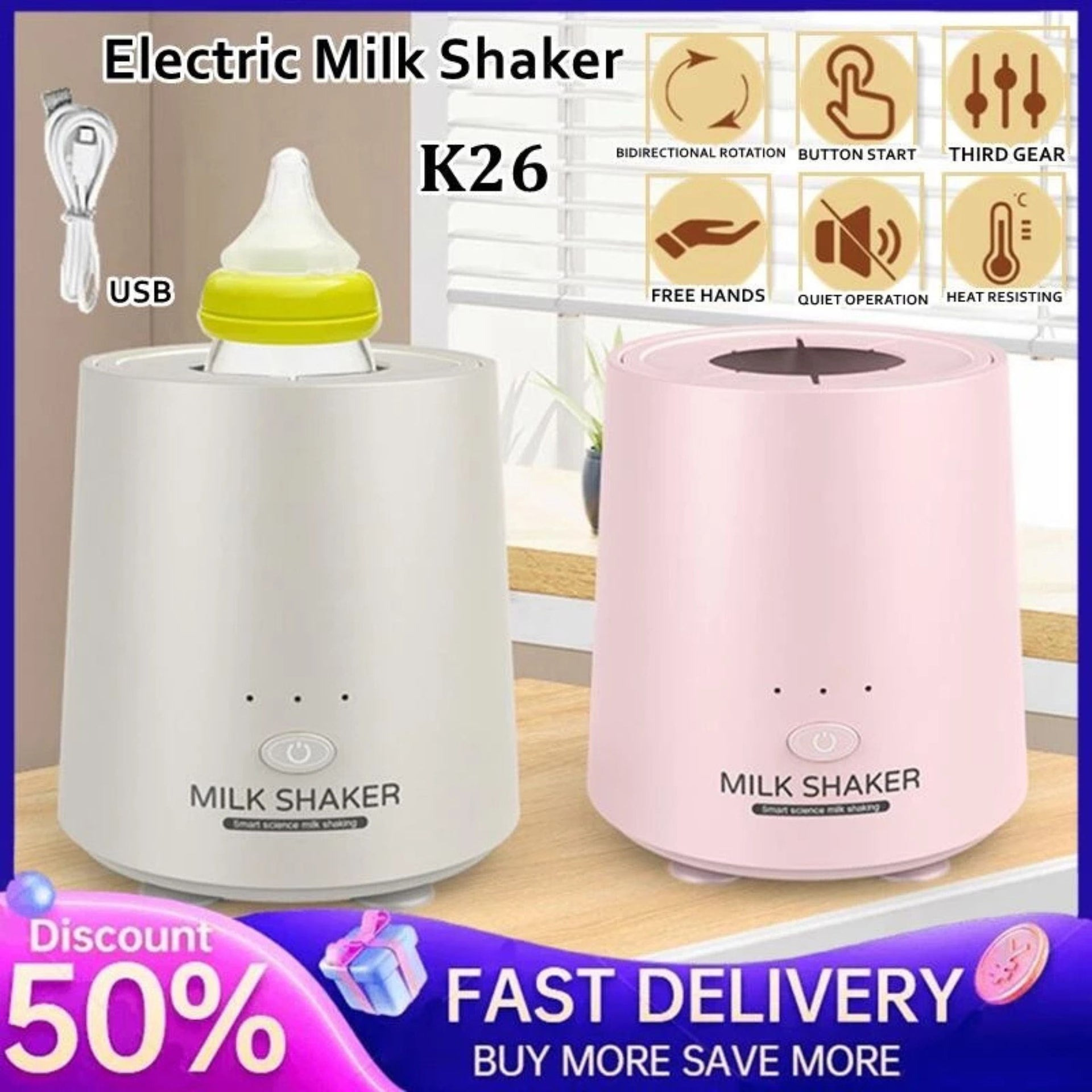 SMILE BABY Baby Bottle Shaker,Infant Bottle Mixer, Electric Automatic Infant Bottle Shaker, USB Charging Baby Milk Bottle Shaker In 2 Colors