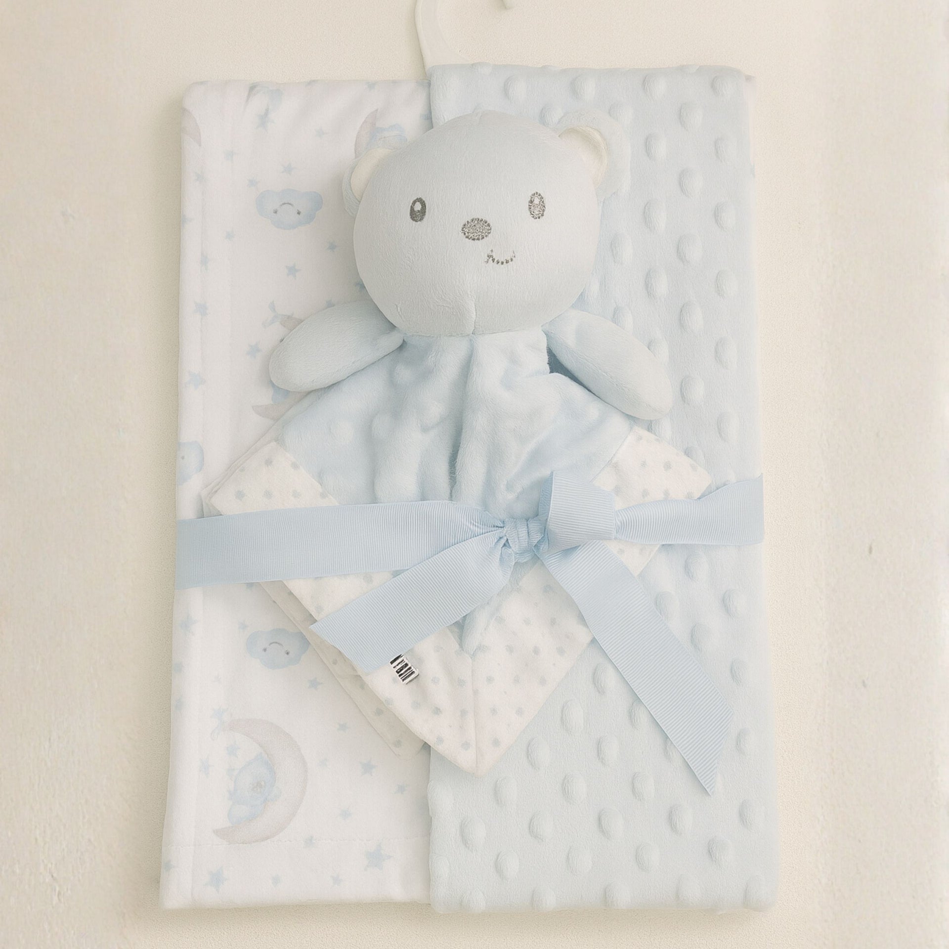 SUNNOZY 2-Piece Baby Blanket Set | Soft Minky Dot Fabric & Printed Blanket with Teddy Bear Lovey | Cozy, Gentle, Machine Washable – 75x100 cm