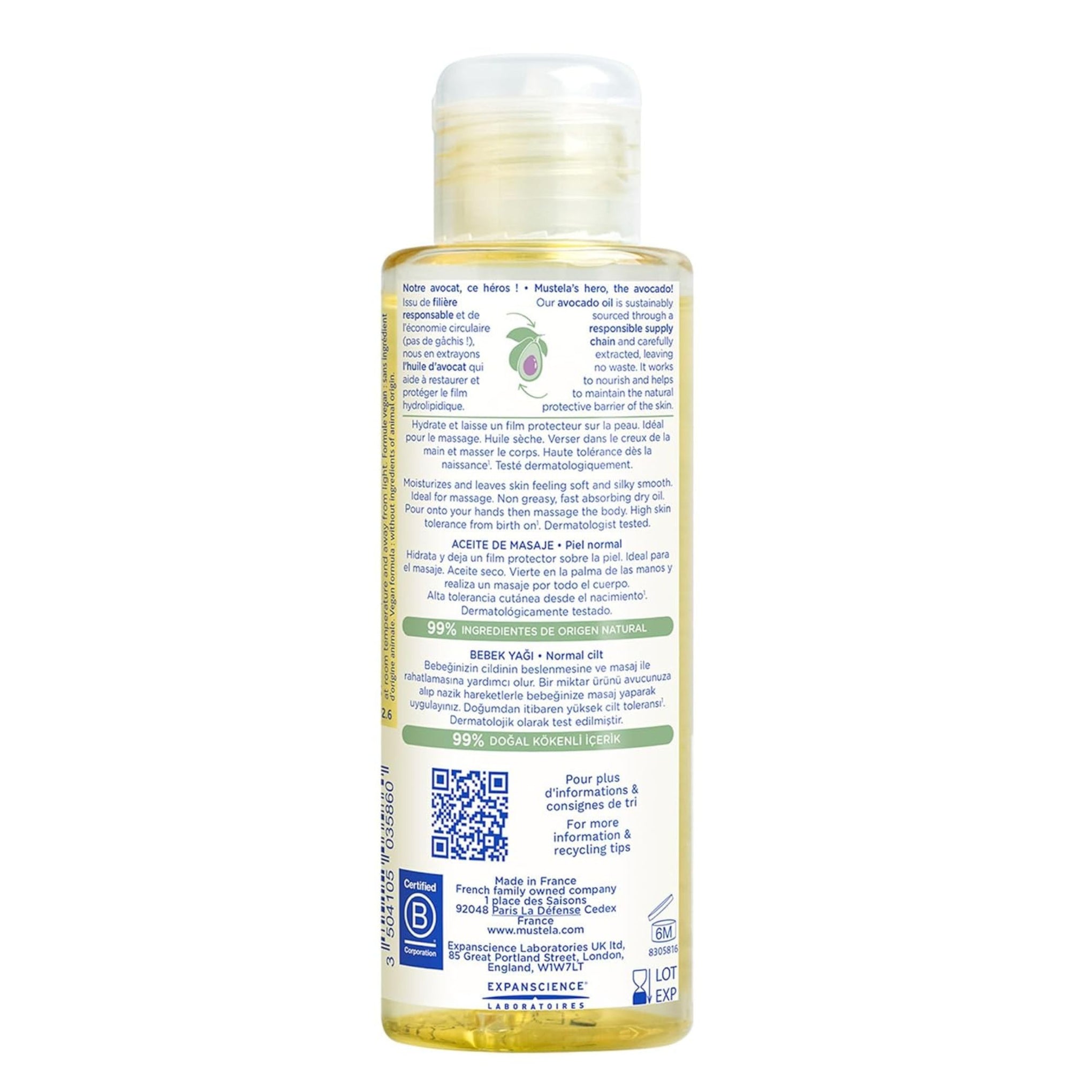 Mustela Baby Oil - Moisturizing Oil for Massage - with Natural Avocado, Pomegranate & Sunflower Oil - 3.38 fl. Oz