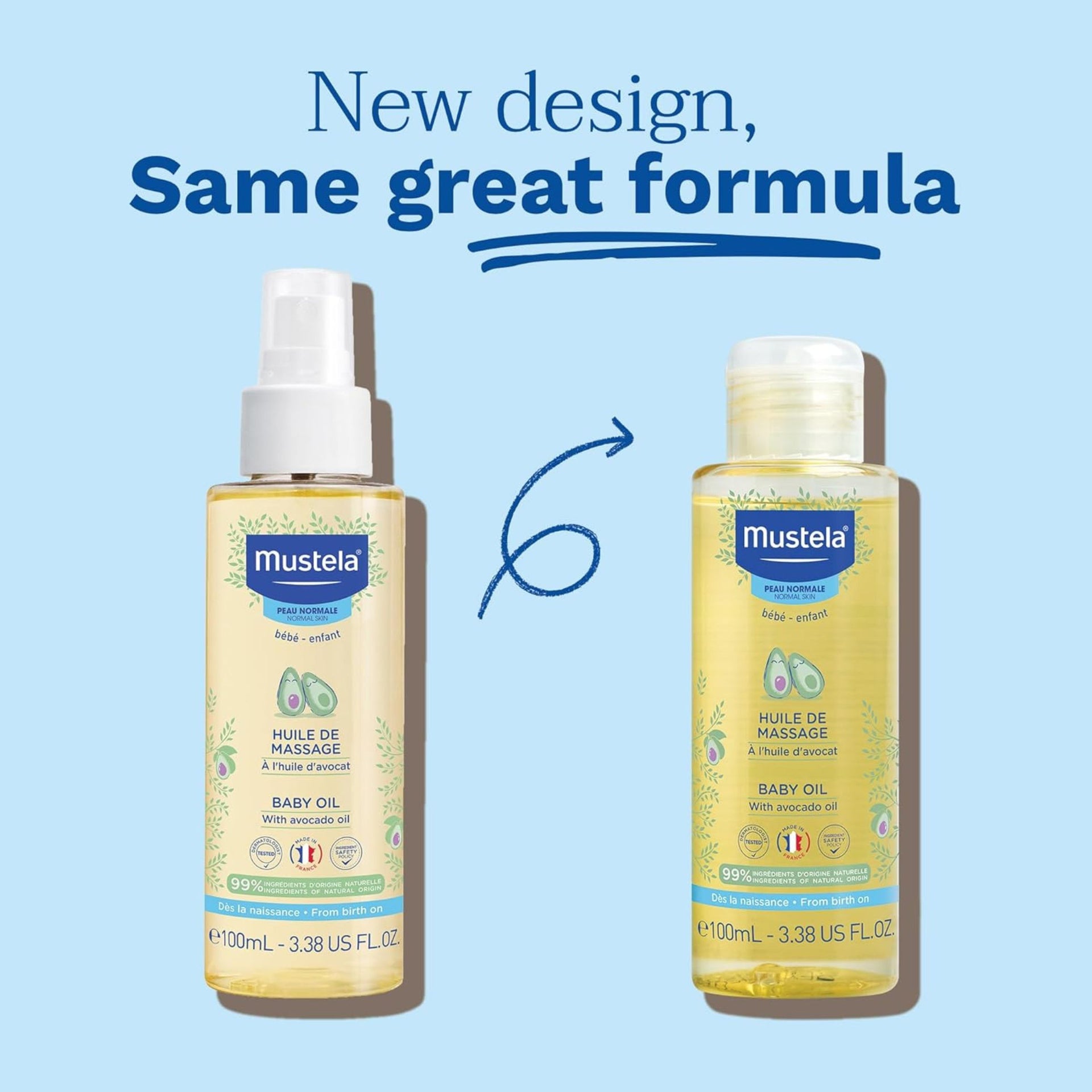 Mustela Baby Oil - Moisturizing Oil for Massage - with Natural Avocado, Pomegranate & Sunflower Oil - 3.38 fl. Oz