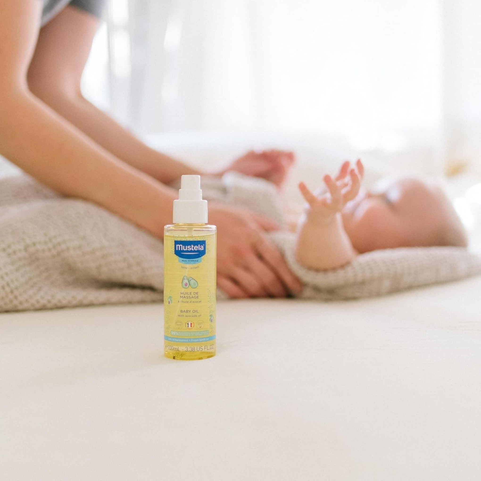 Mustela Baby Oil - Moisturizing Oil for Massage - with Natural Avocado, Pomegranate & Sunflower Oil - 3.38 fl. Oz