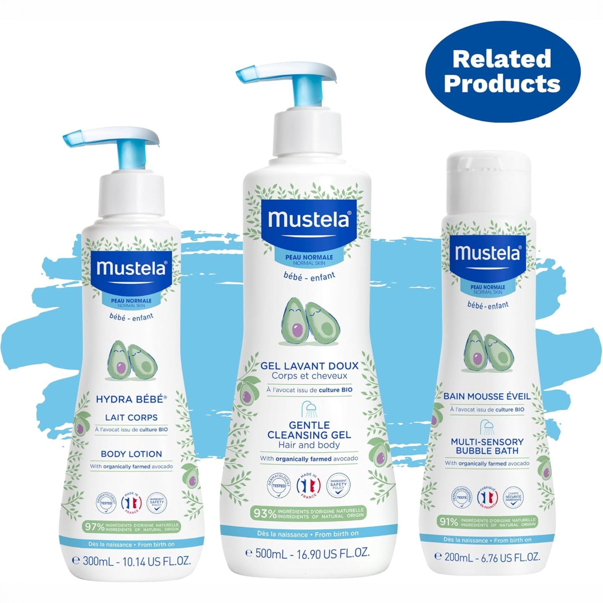 Mustela Baby Gentle Shampoo with Natural Avocado - Hair Care for Kids of all Ages & Hair Types - Tear-Free & Biodegradable Formula 200ml and 500ml