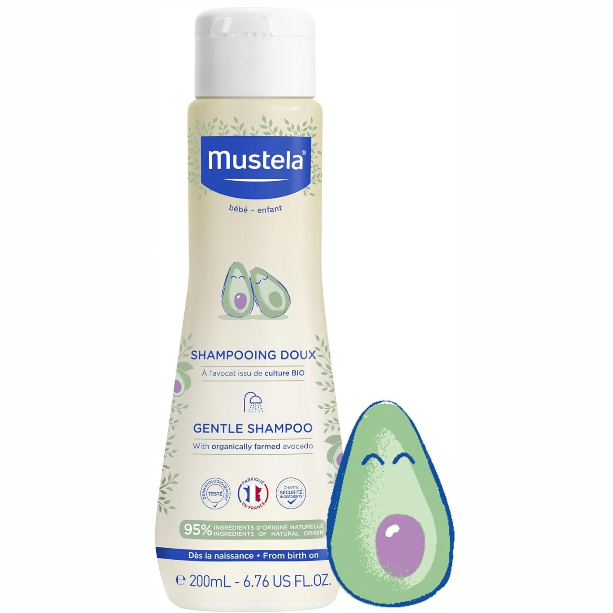 Mustela Baby Gentle Shampoo with Natural Avocado - Hair Care for Kids of all Ages & Hair Types - Tear-Free & Biodegradable Formula 200ml and 500ml