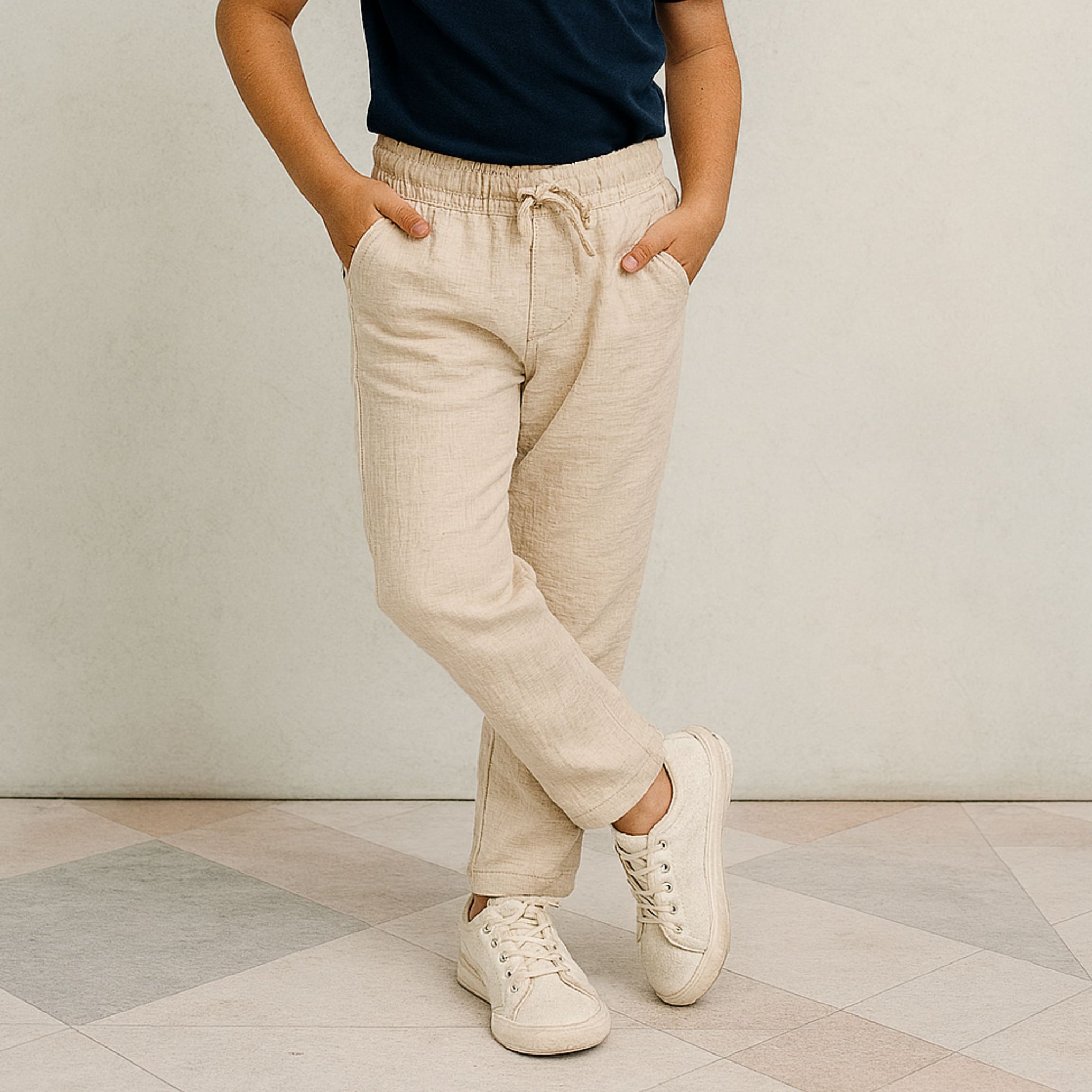 "BLAZO Boys’ Off-White/Natural Cotton Pants – Soft & Stylish Bottomwear for Kids (12 Month – 12 Years)