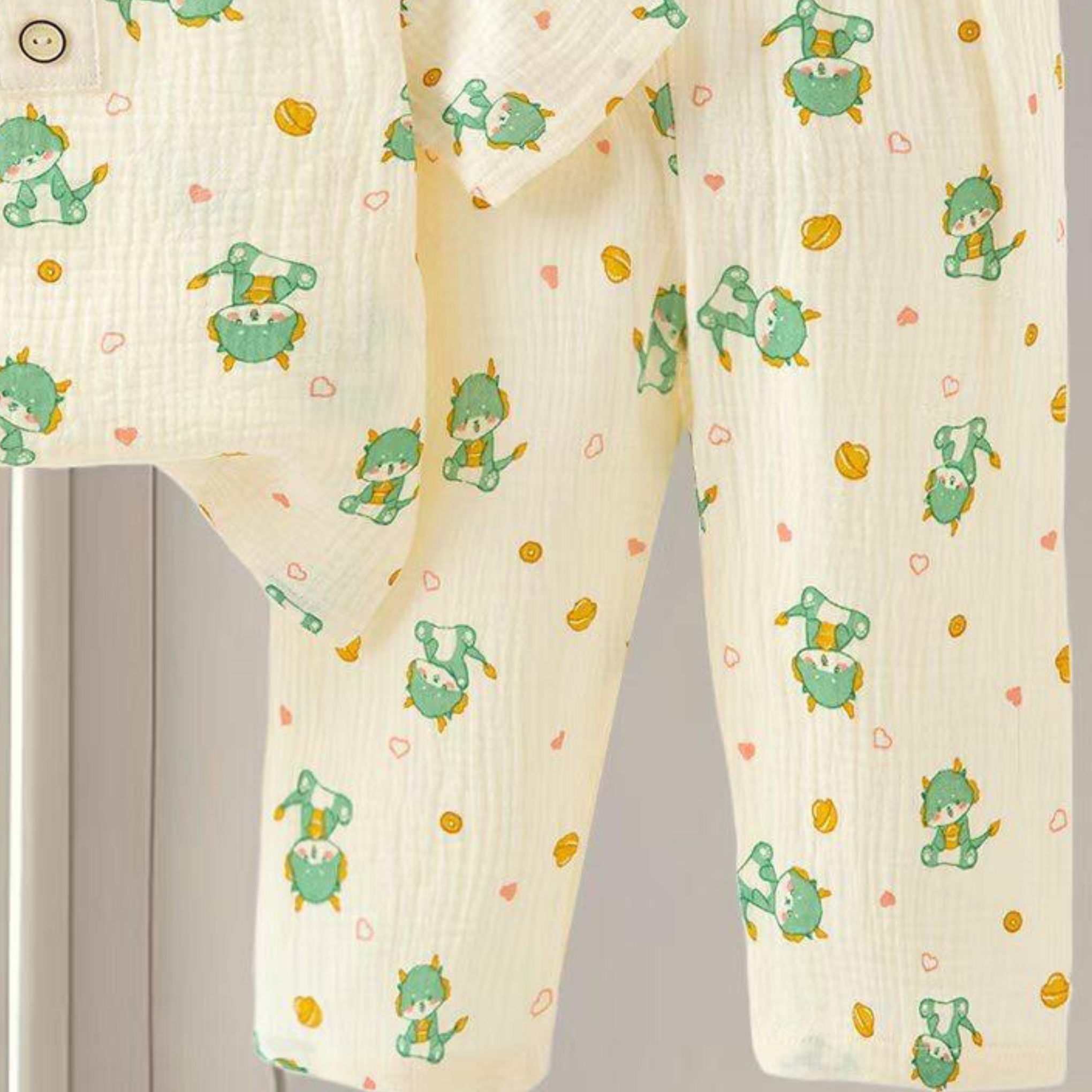 SMILE BABY CHILDREN'S MUSLIN NIGHT SUIT HAFF T-SHIRT FULL PENT PIKACHU PRINT CREAM