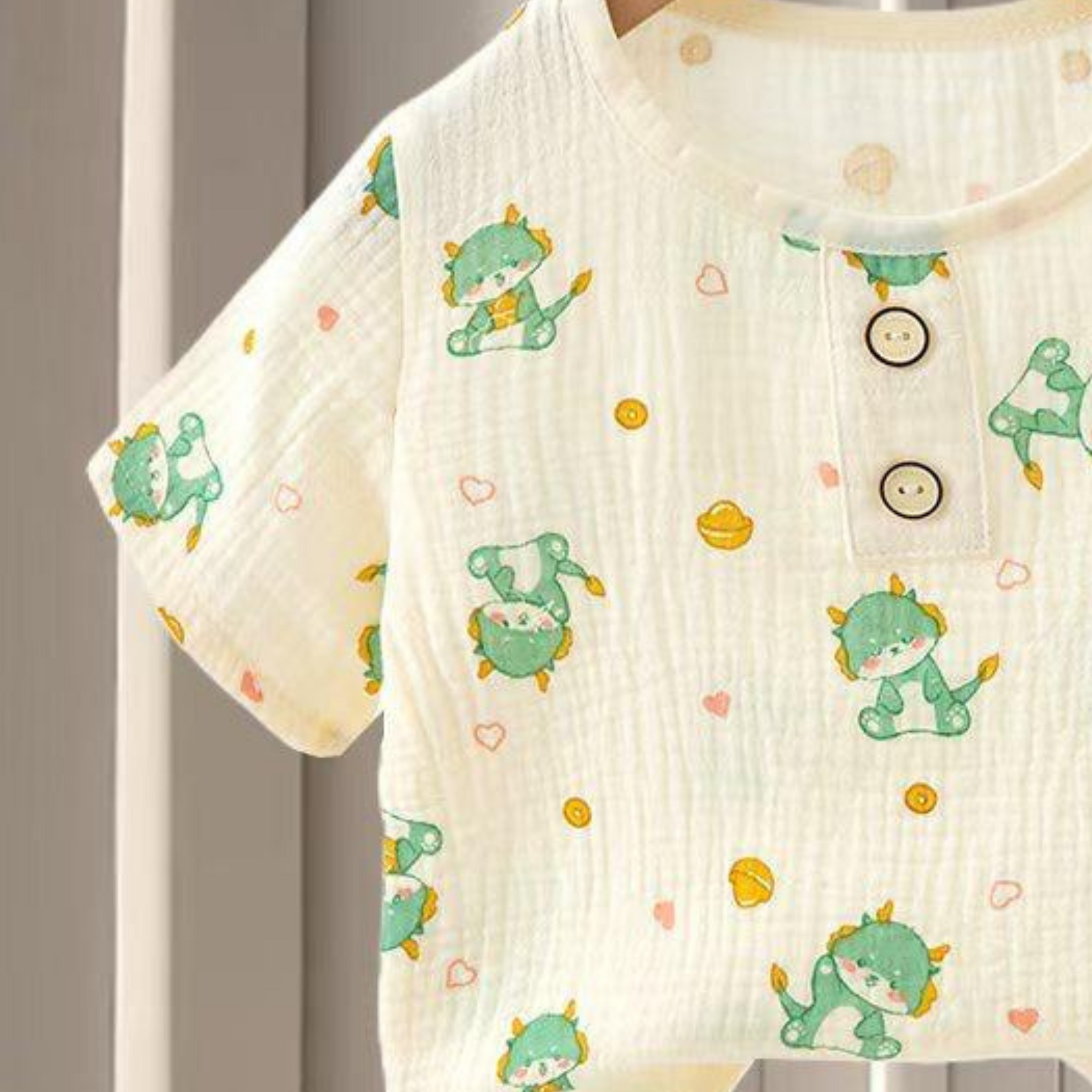 SMILE BABY CHILDREN'S MUSLIN NIGHT SUIT HAFF T-SHIRT FULL PENT PIKACHU PRINT CREAM
