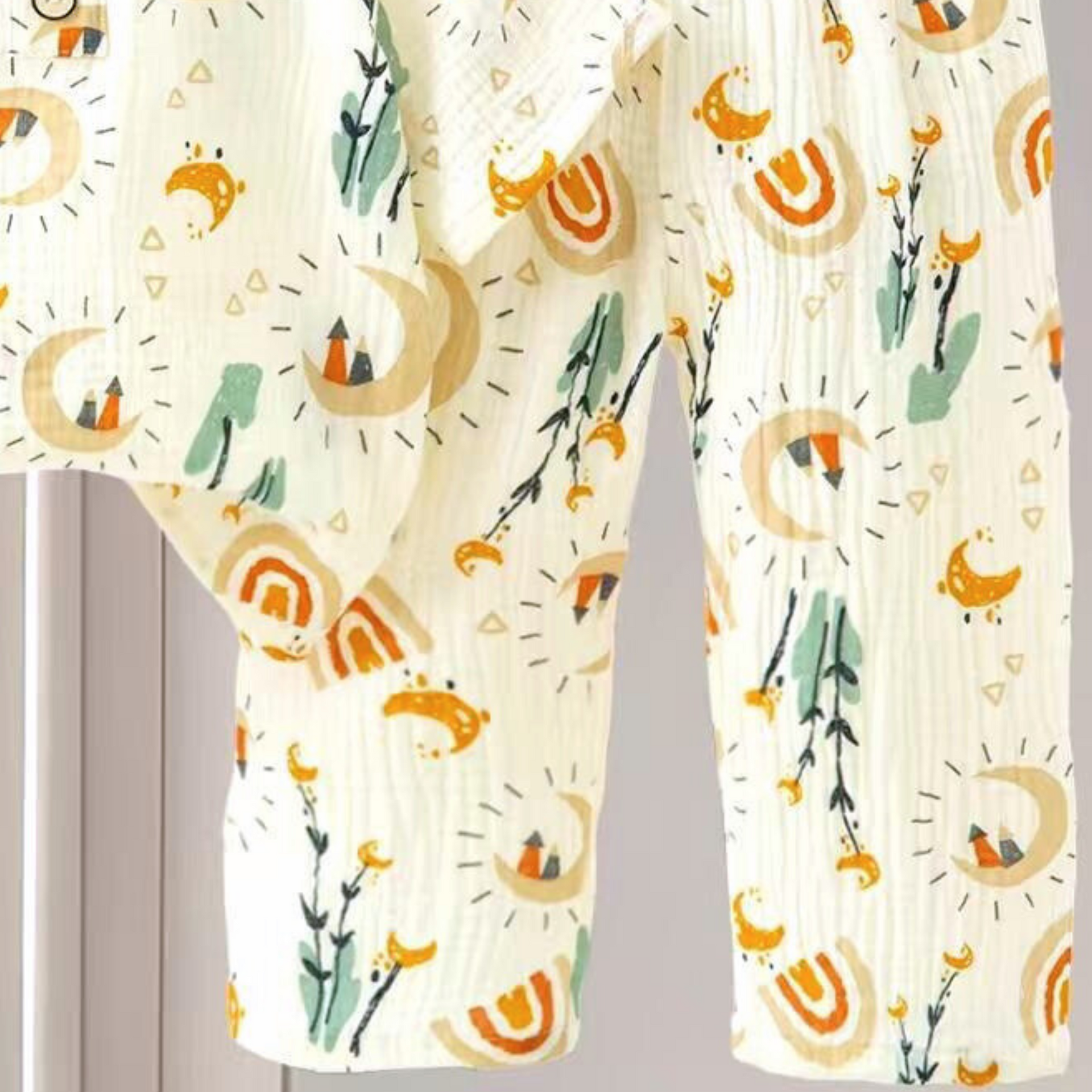 SMILE BABY CHILDREN'S MUSLIN NIGHT SUIT HAFF T-SHIRT FULL PENT MOON PRINT CREAM