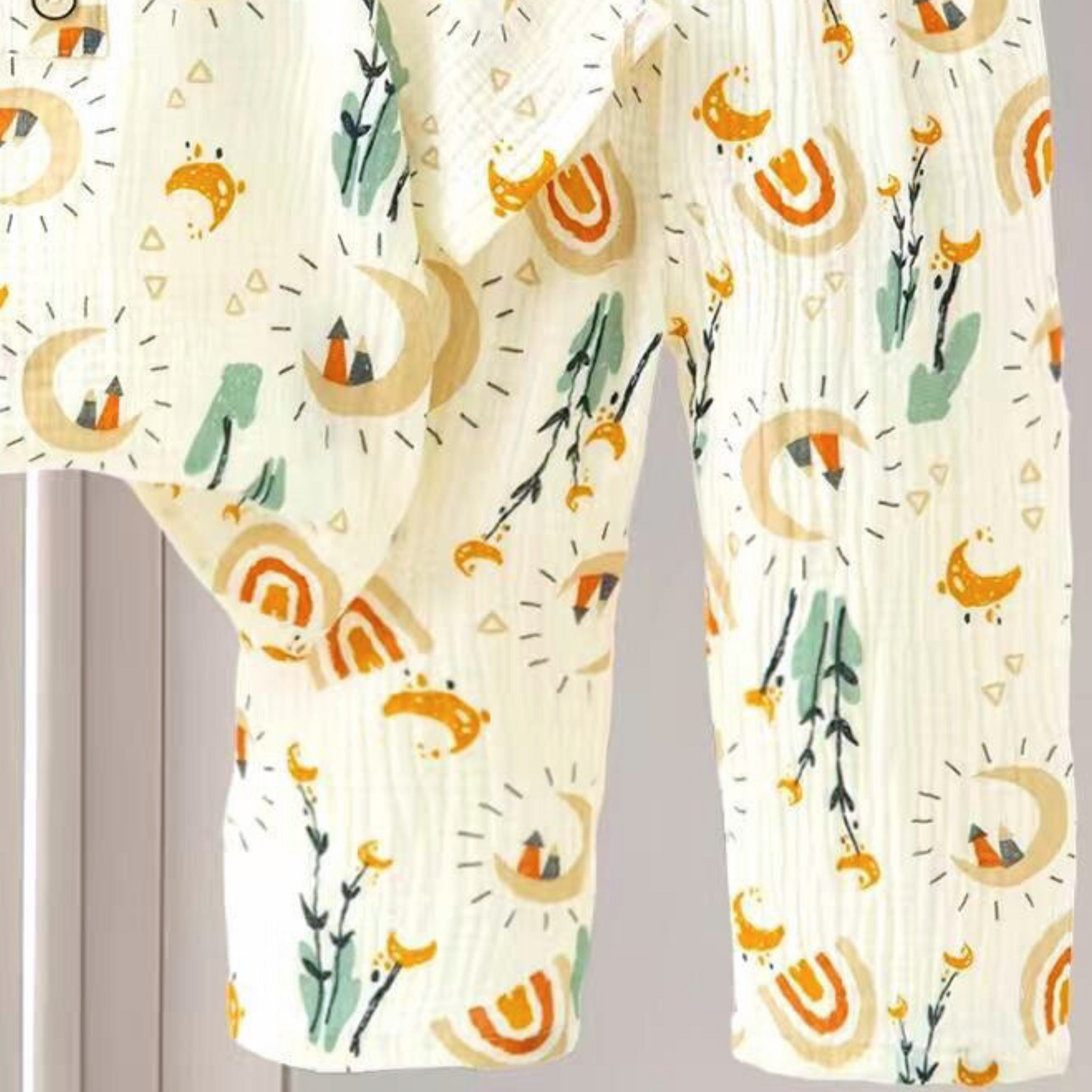 SMILE BABY CHILDREN'S MUSLIN NIGHT SUIT HAFF T-SHIRT FULL PENT MOON PRINT CREAM