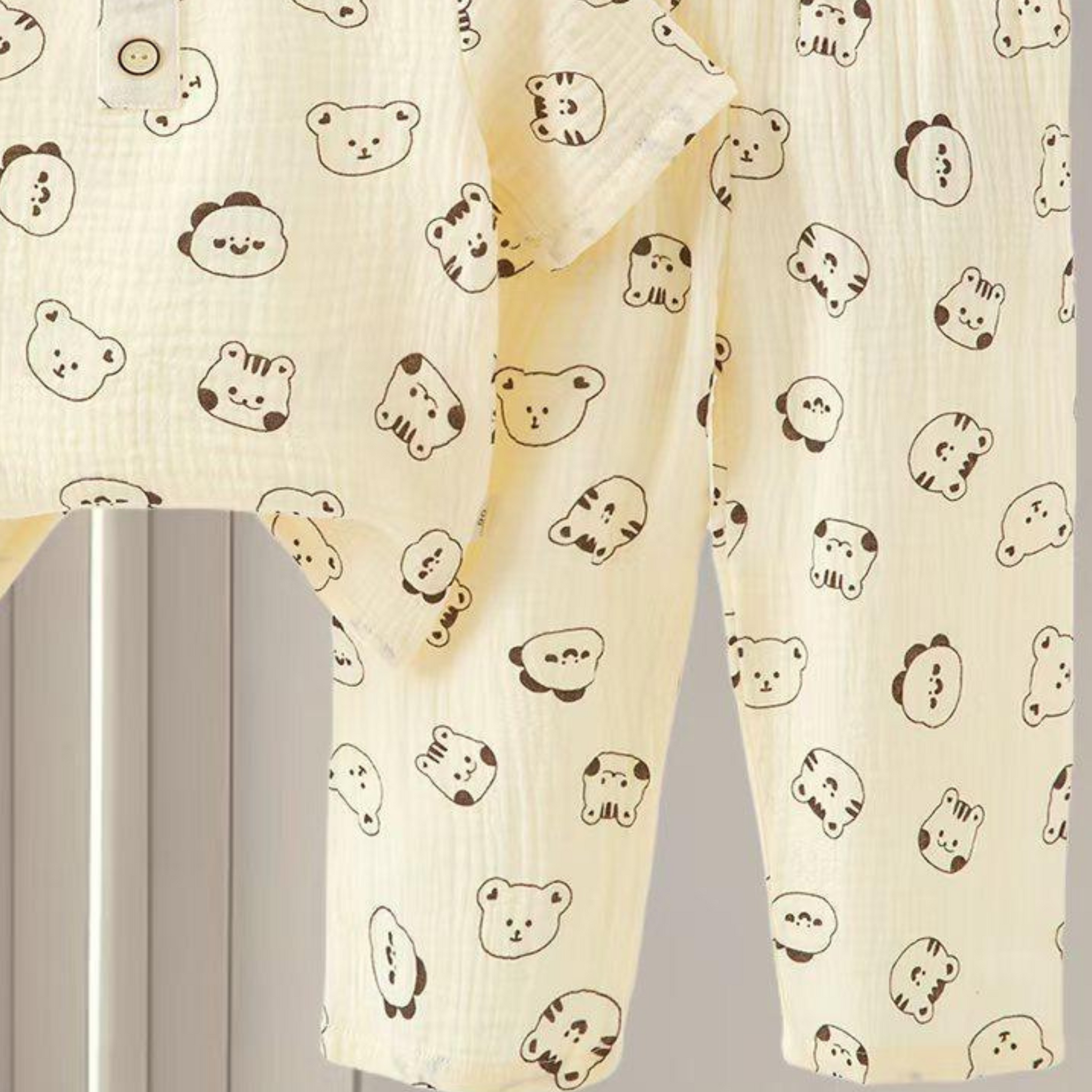SMILE BABY CHILDREN'S MUSLIN NIGHT SUIT HAFF T-SHIRT FULL PENT PANDA FACE PRINT CREAM