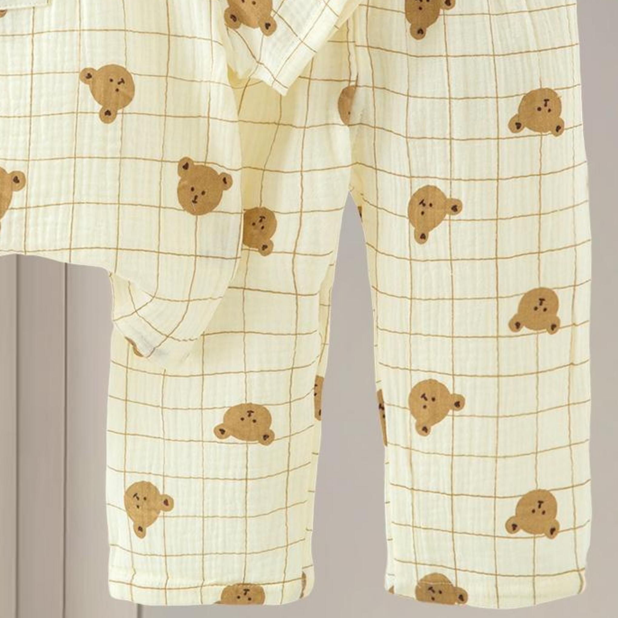 SMILE BABY CHILDREN'S MUSLIN NIGHT SUIT HAFF T-SHIRT FULL PENT CHK BEER PRINT CREAM