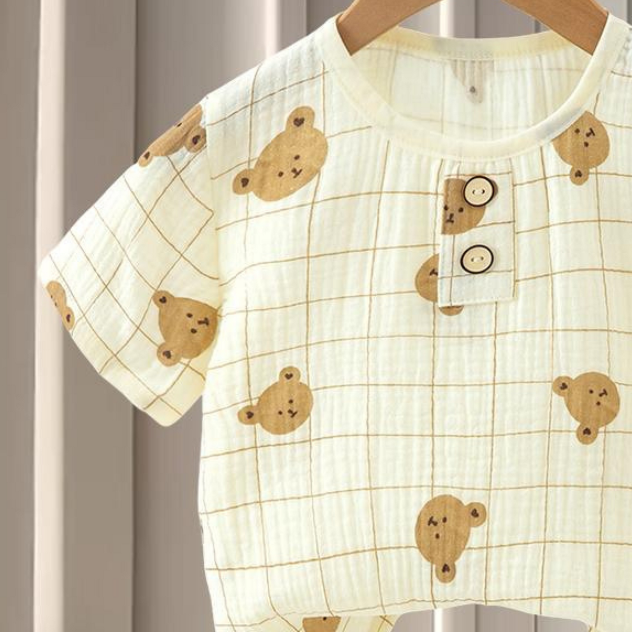 SMILE BABY CHILDREN'S MUSLIN NIGHT SUIT HAFF T-SHIRT FULL PENT CHK BEER PRINT CREAM